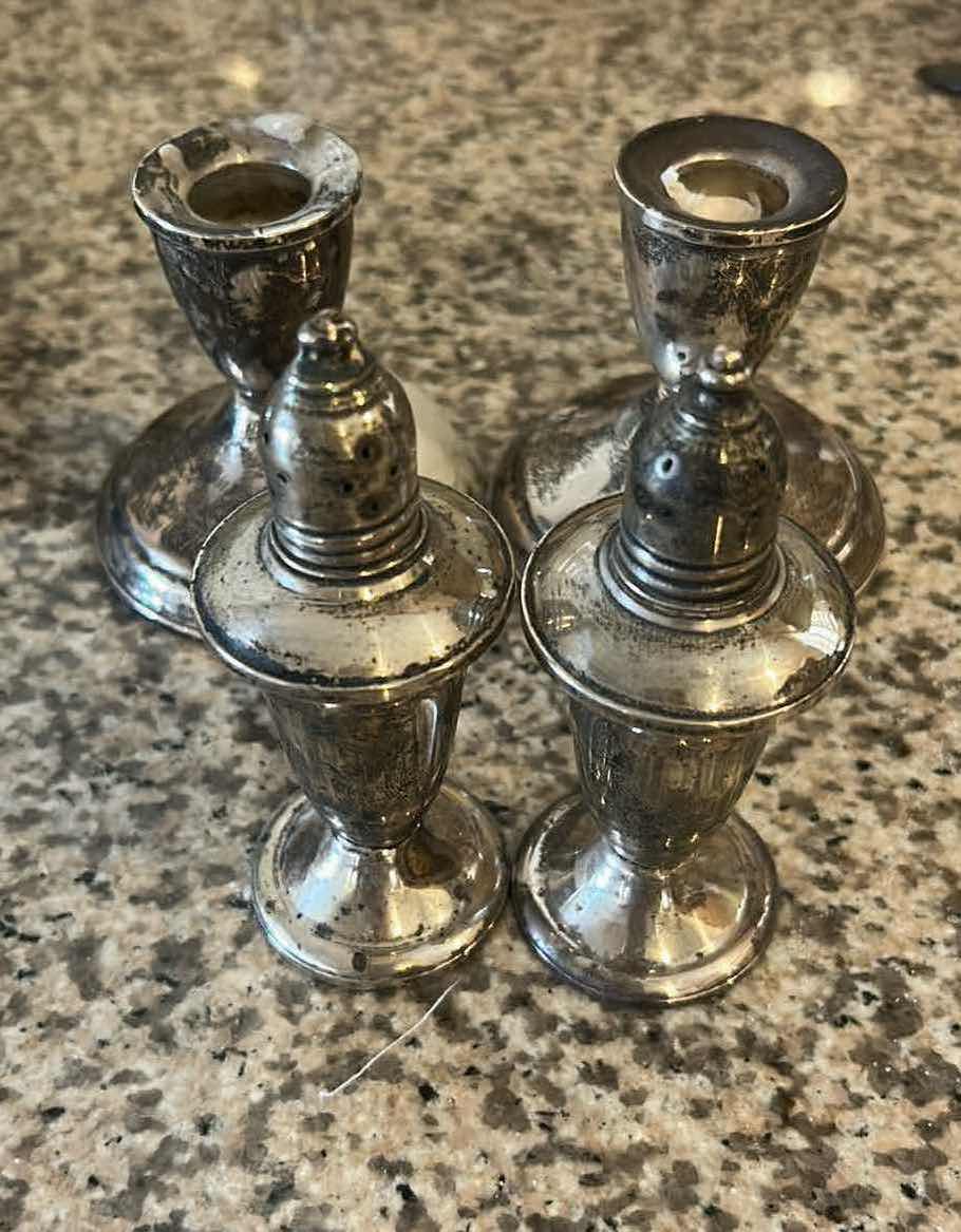 Photo 1 of 2- SILVER PLATED CANDLE HOLDER SALT PEPPER 4"