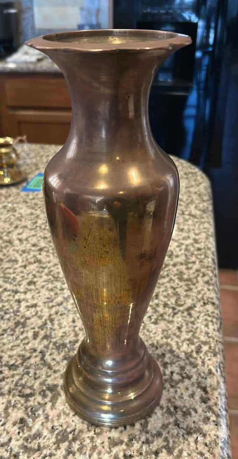 Photo 1 of 2- VINTAGE SOLID BRASS URN VASES H 12"