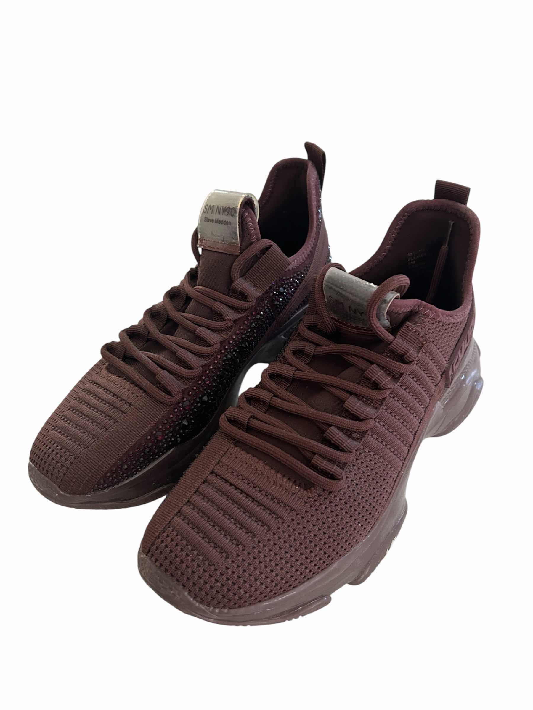 View 1 of STEVE MADDEN WOMENS SNEAKERS MAXIMA BURGUNDY GLITZY RHINESTONE GUM BOTTOM SZ 8M