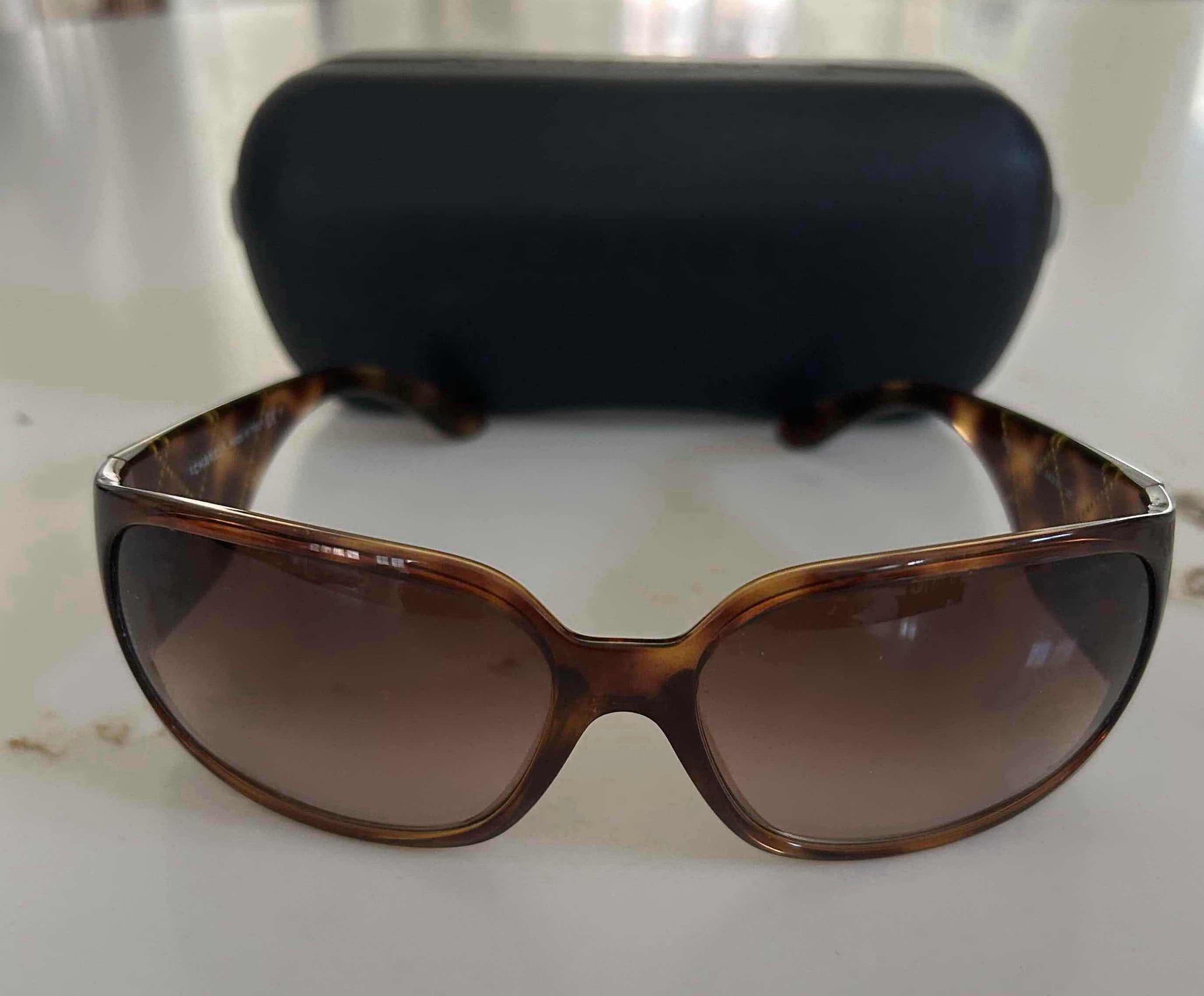 Photo 1 of CHANEL BROWN SWAROVSKI CRYSTAL SUNGLASSES W CASE