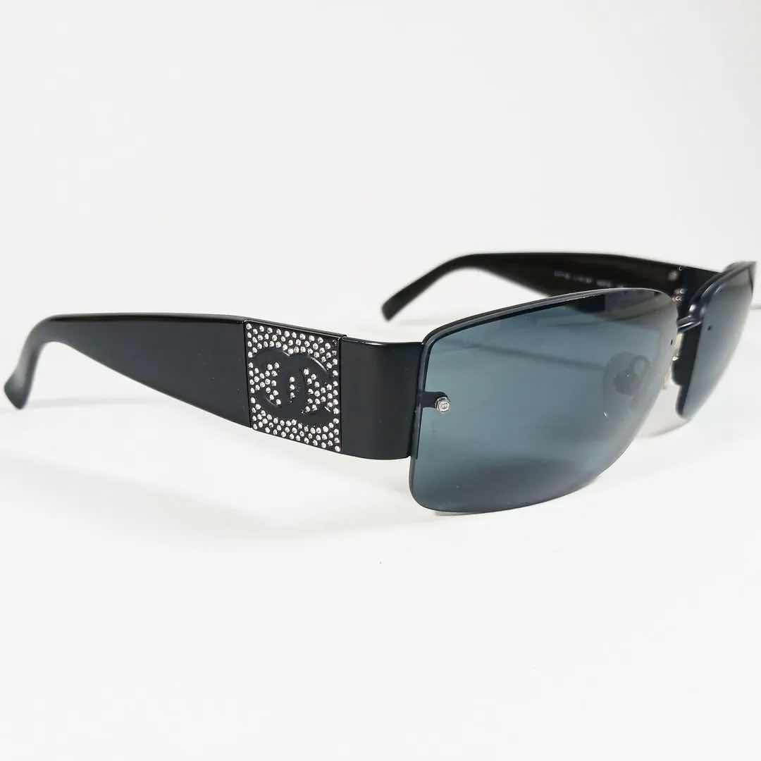 Photo 1 of CHANEL BLACK RIMLESS FRAME W GREY  LENSES RHINESTONE  CC LOGO ON TEMPLES W CASE