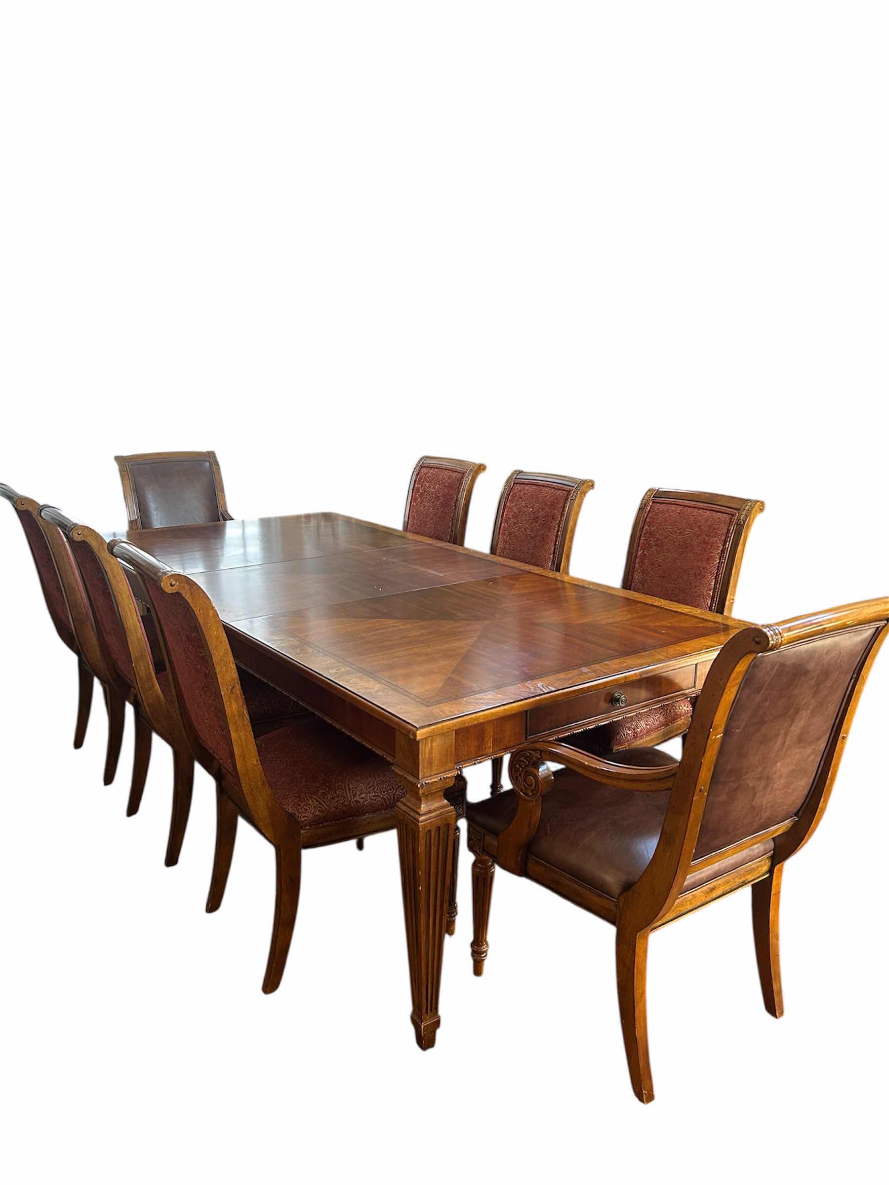 Photo 1 of ETHAN ALLEN GOODWIN DINING TABLE FROM TOWN HOUSE COLLECTION FLUTED LEGS SINGLE DRAWERS AT EACH END CHAIRS SOLD SEPARATELY 95" X 45"