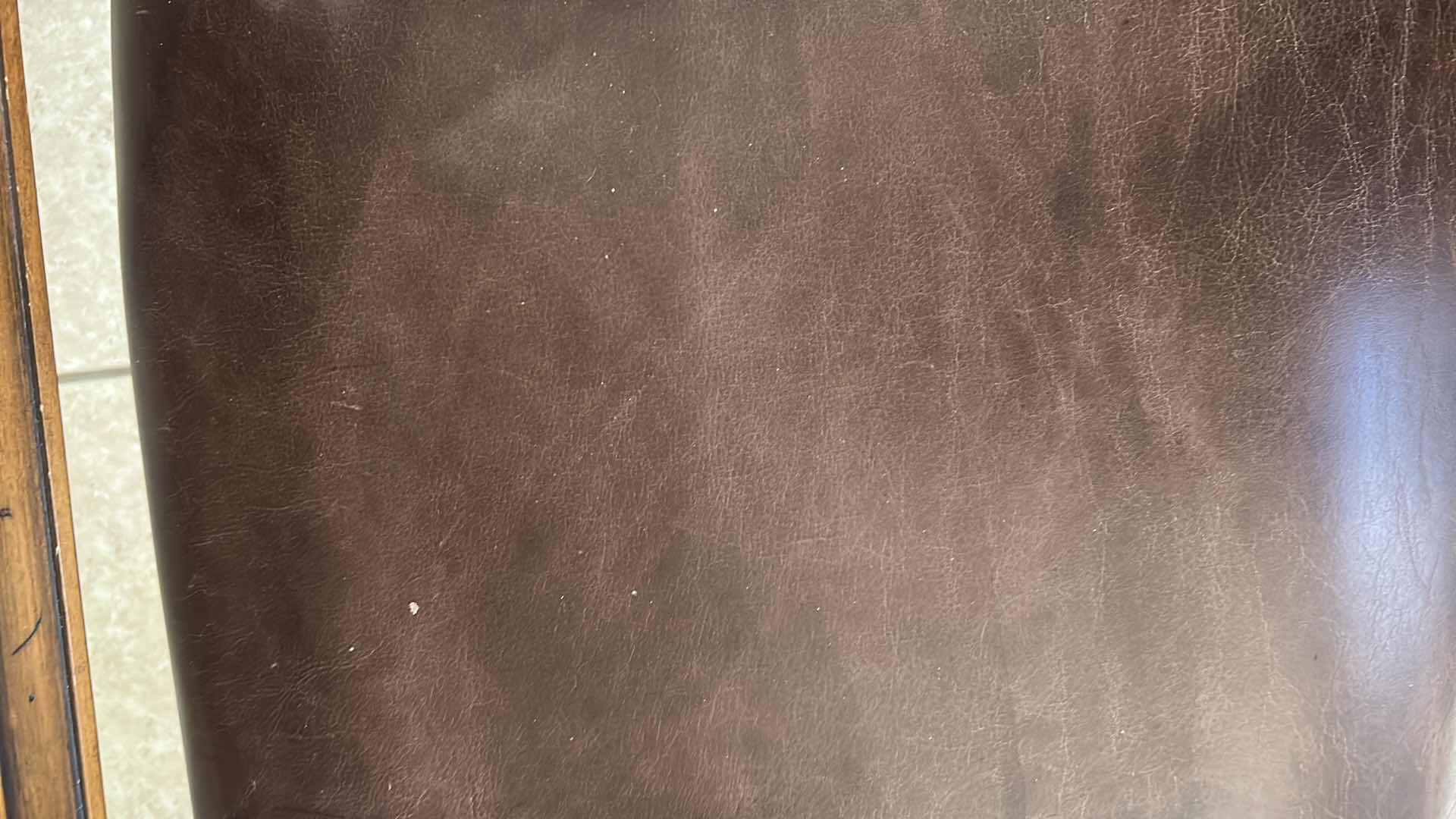 Photo 1 of ETHAN ALLEN LOUIS XVI STYLE MAHOGANY ARM CHAIR W UPHOLSTERED BROWN LEATHER