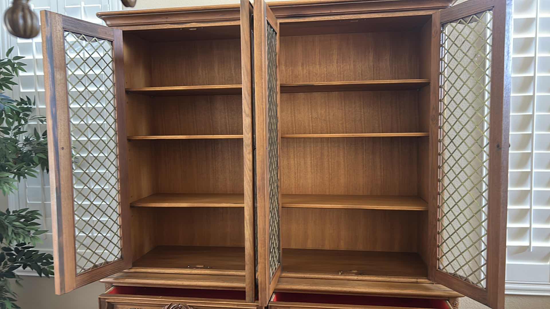 Photo 1 of PECAN WOOD ITALIAN MEDITERRANEAN STYLE BUFFET ONE HANDLE MISSING 68" X 19" H 80"