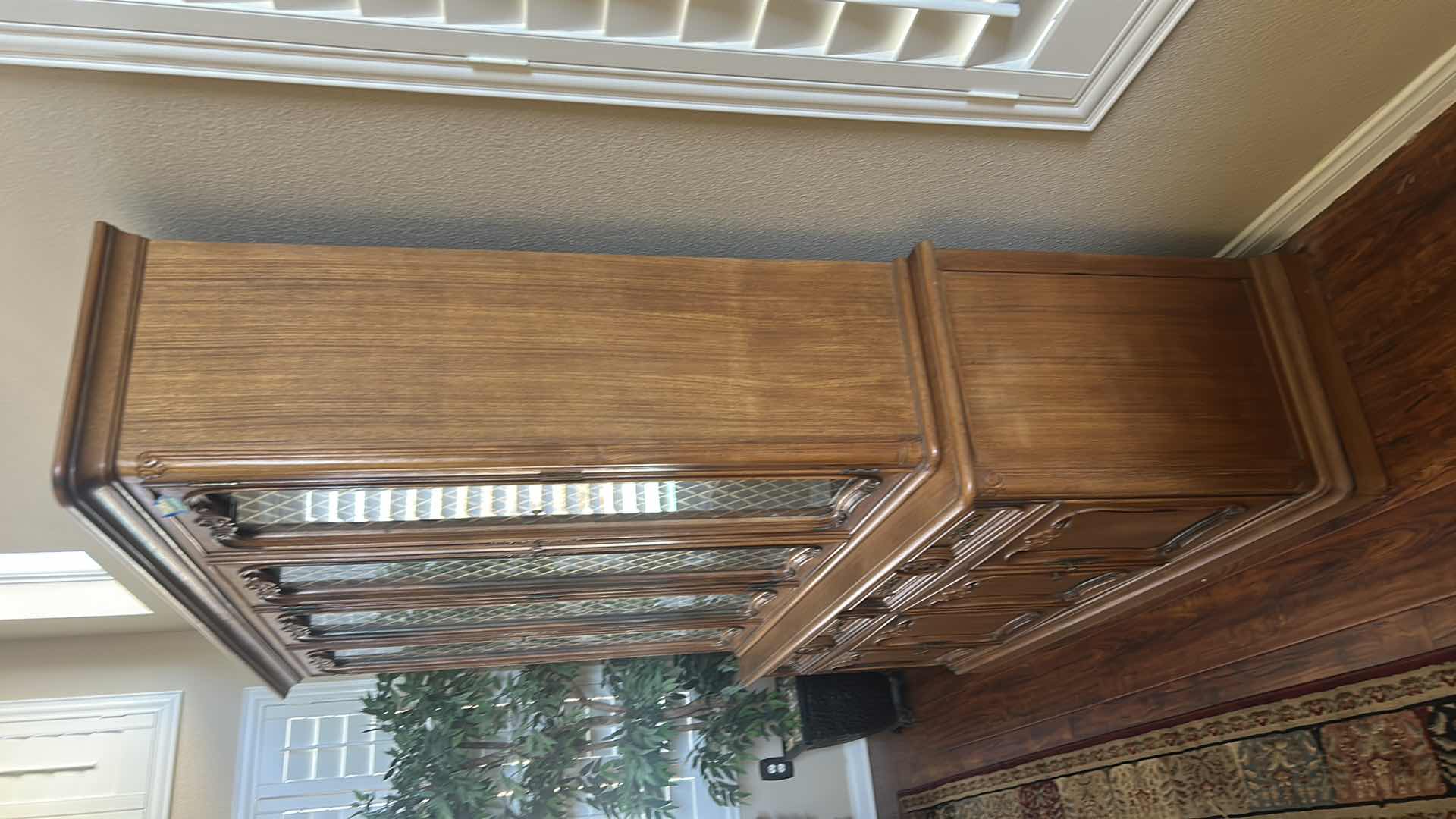 Photo 1 of PECAN WOOD ITALIAN MEDITERRANEAN STYLE BUFFET ONE HANDLE MISSING 68" X 19" H 80"