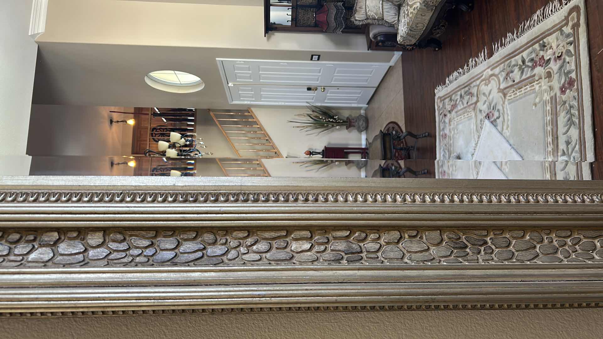 Photo 1 of DECORATIVE RECTANGULAR WALL MIRROR WOOD FRAME W ANTIQUE GOLD PATINA AND TEXTURED BEADE 64" X 87"