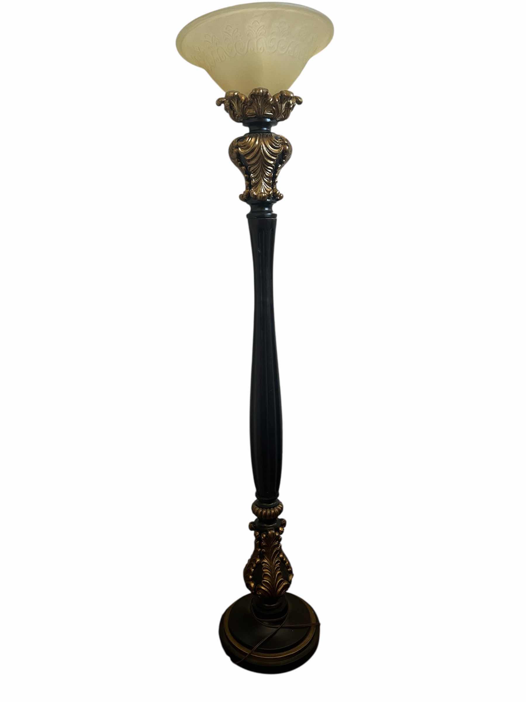 Photo 1 of TALL TRADITIONAL TORCHIERE FAUX CARVED WOOD BASE FLOOR LAMP H 75"