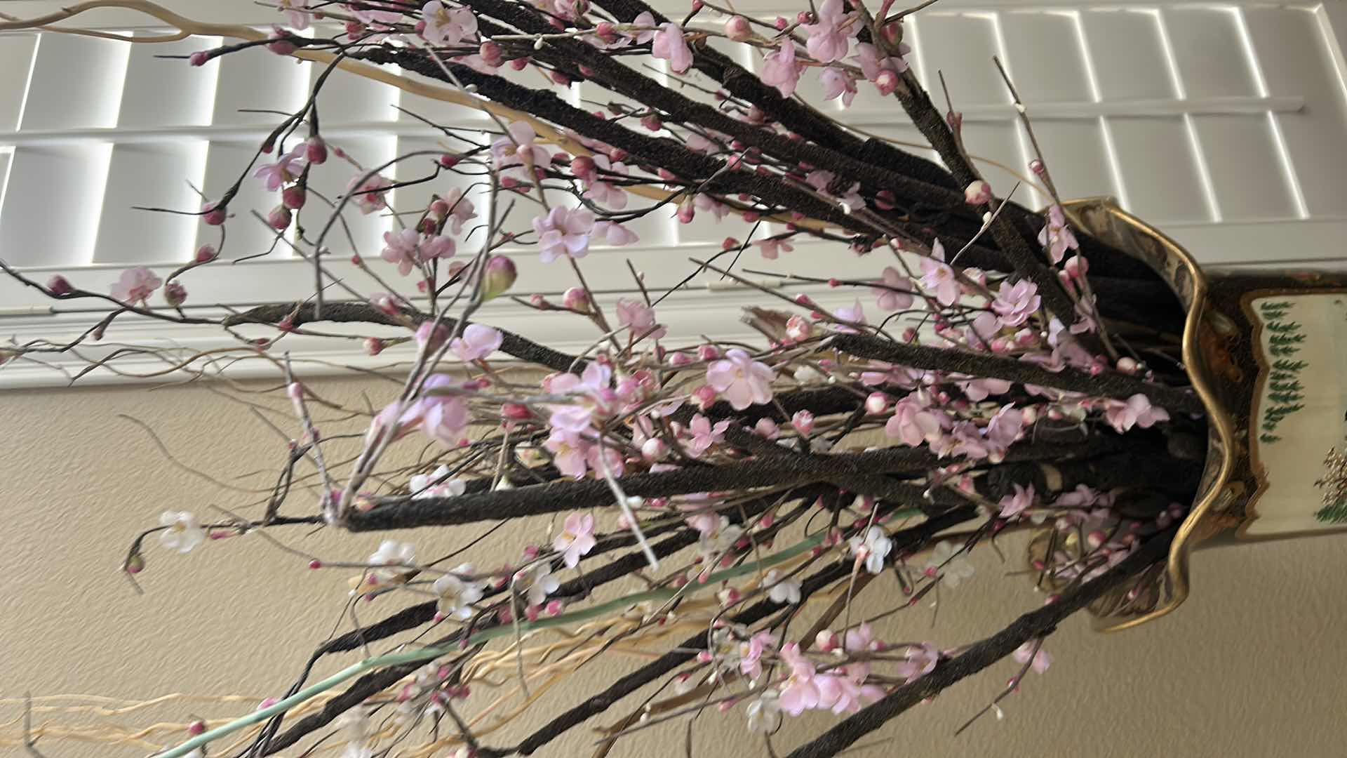 Photo 1 of VINTAGE JAPANESE SATSUMA POTTERY VASE INTRICATE ENAMEL PAINTINGS W GOLD ORNATE HANDLES AND FAUX CHERRY BLOSSOMS H 80"