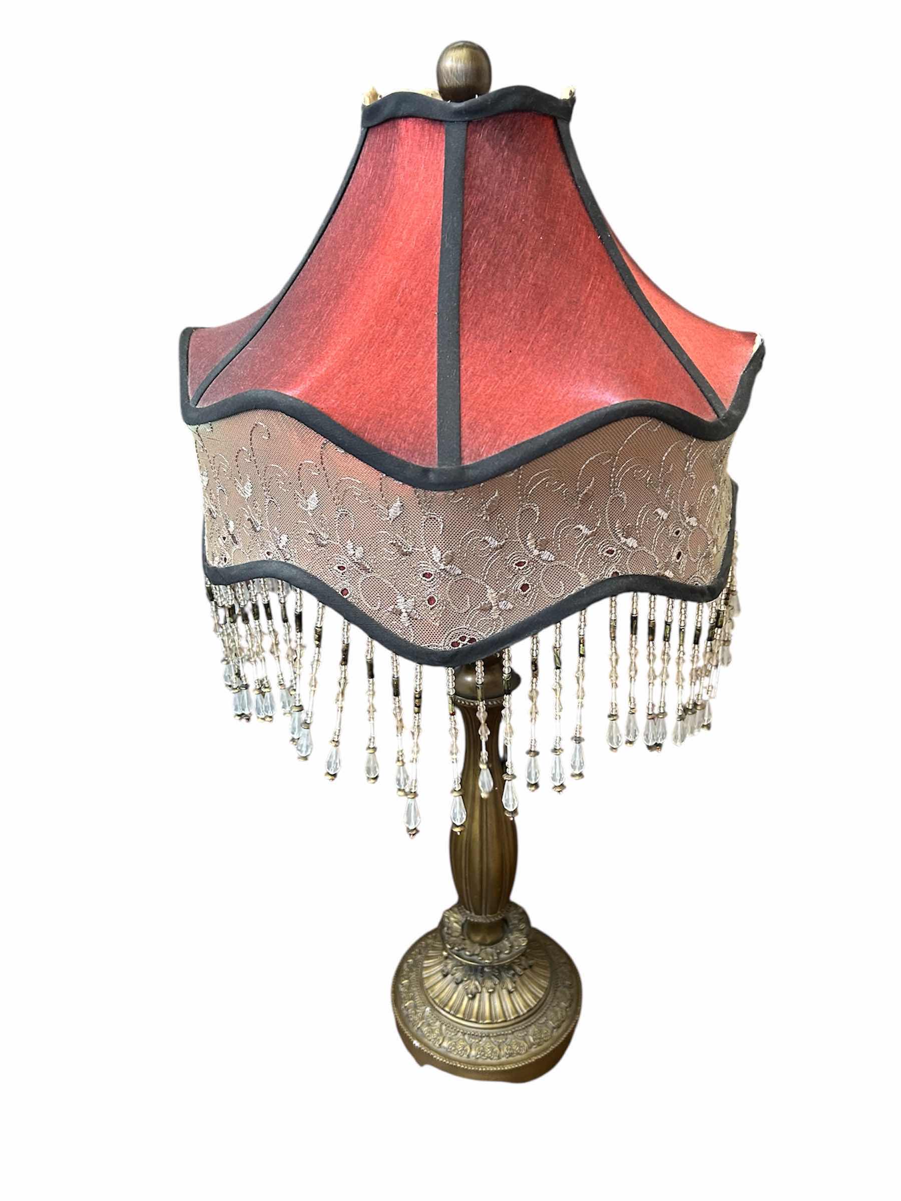 Photo 1 of DALE TIFFANY STYLE  BEADED RUBY TABLE LAMP H 22"