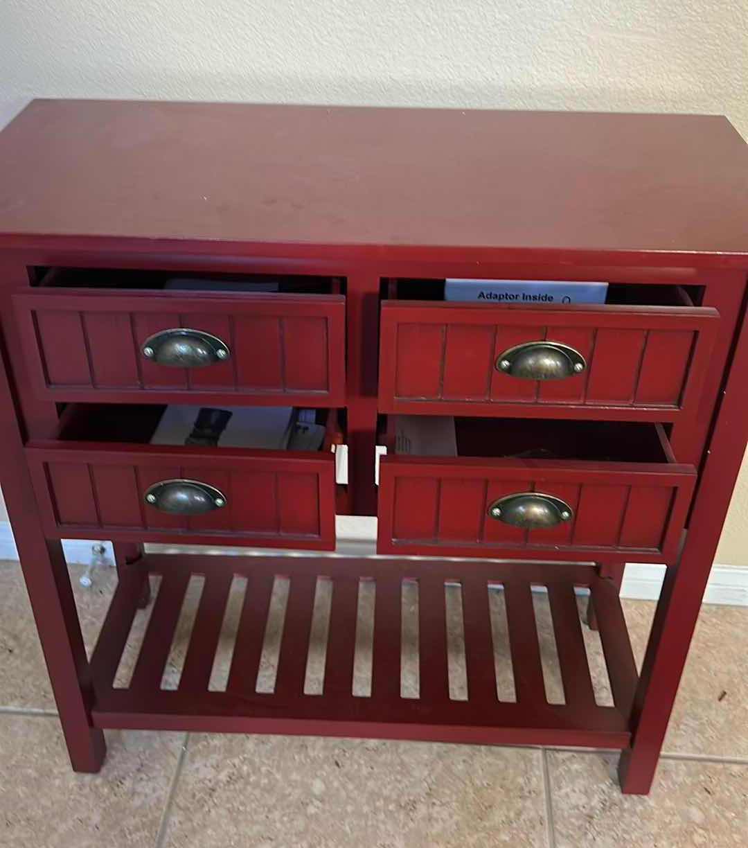 Photo 1 of RED WOOD 4 DRAWER CONSOLE TABLE  42" X 14" H 33"