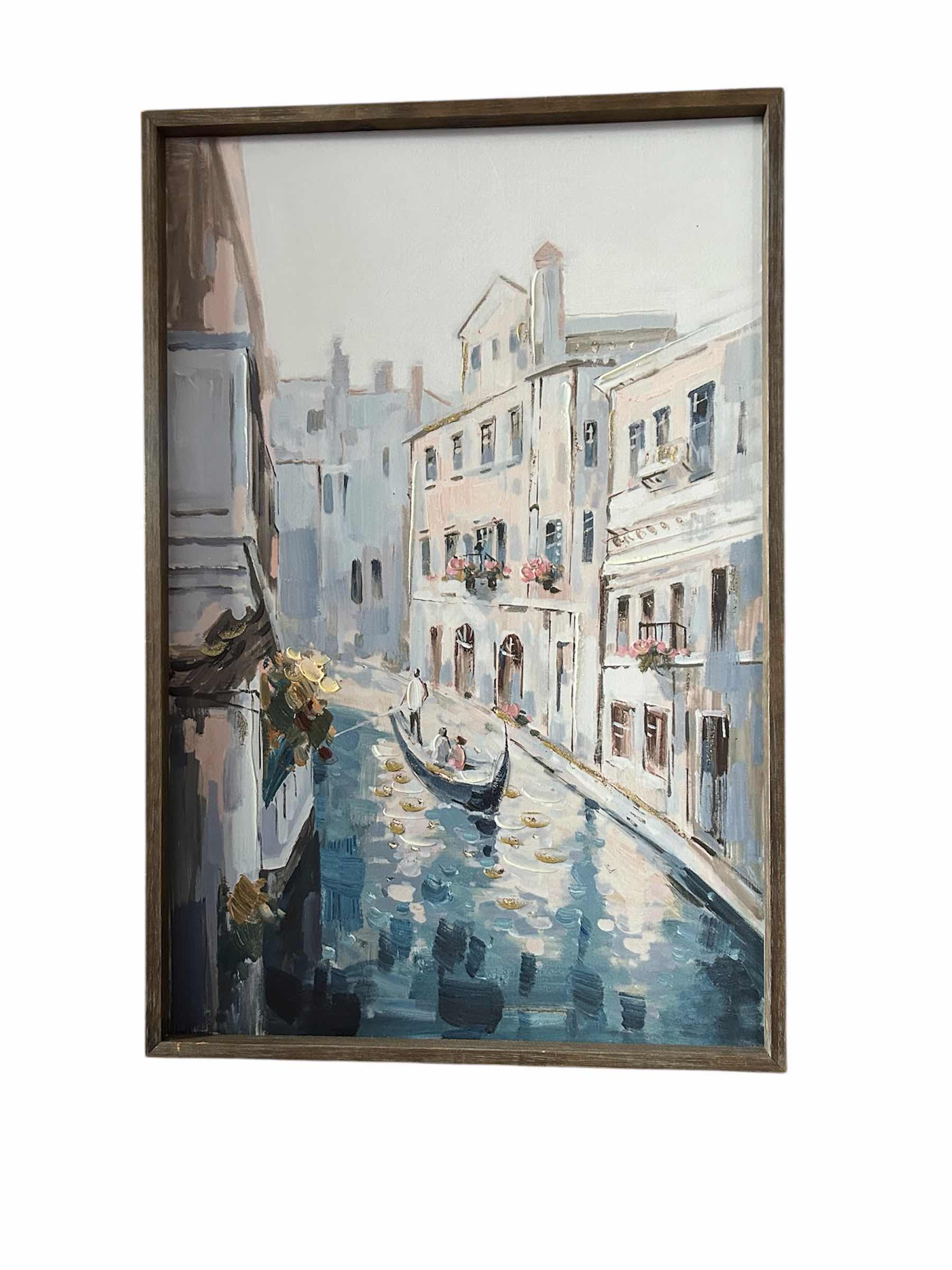 Photo 1 of VENETIAN CANAL SCENE OIL PAINTING FEATURING A GONDOLA IN 
WOODEN  FRAME 24" X 35"