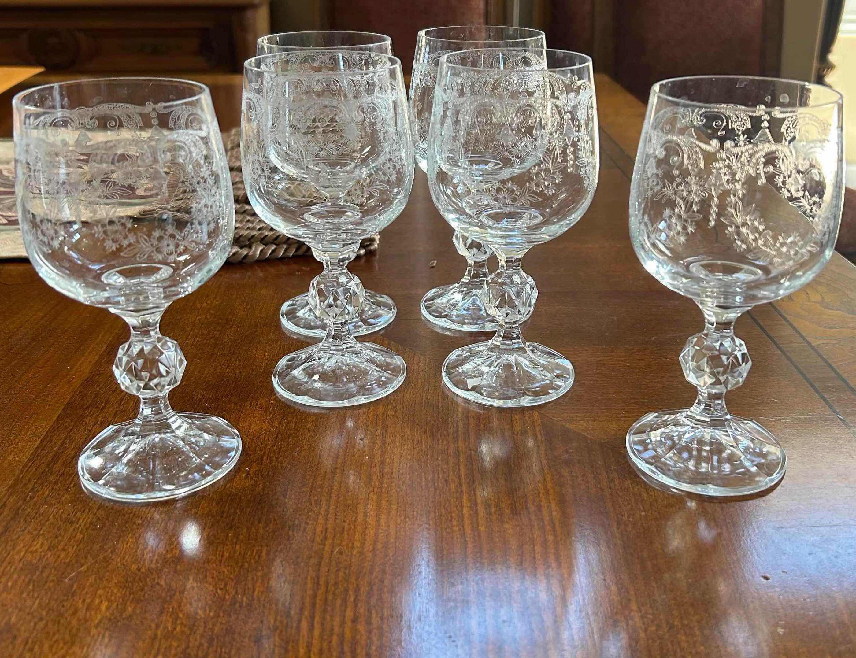 Photo 1 of 6- VINTAGE BOHEMIAN CZECH CRYSTAL WINE GOBLETS