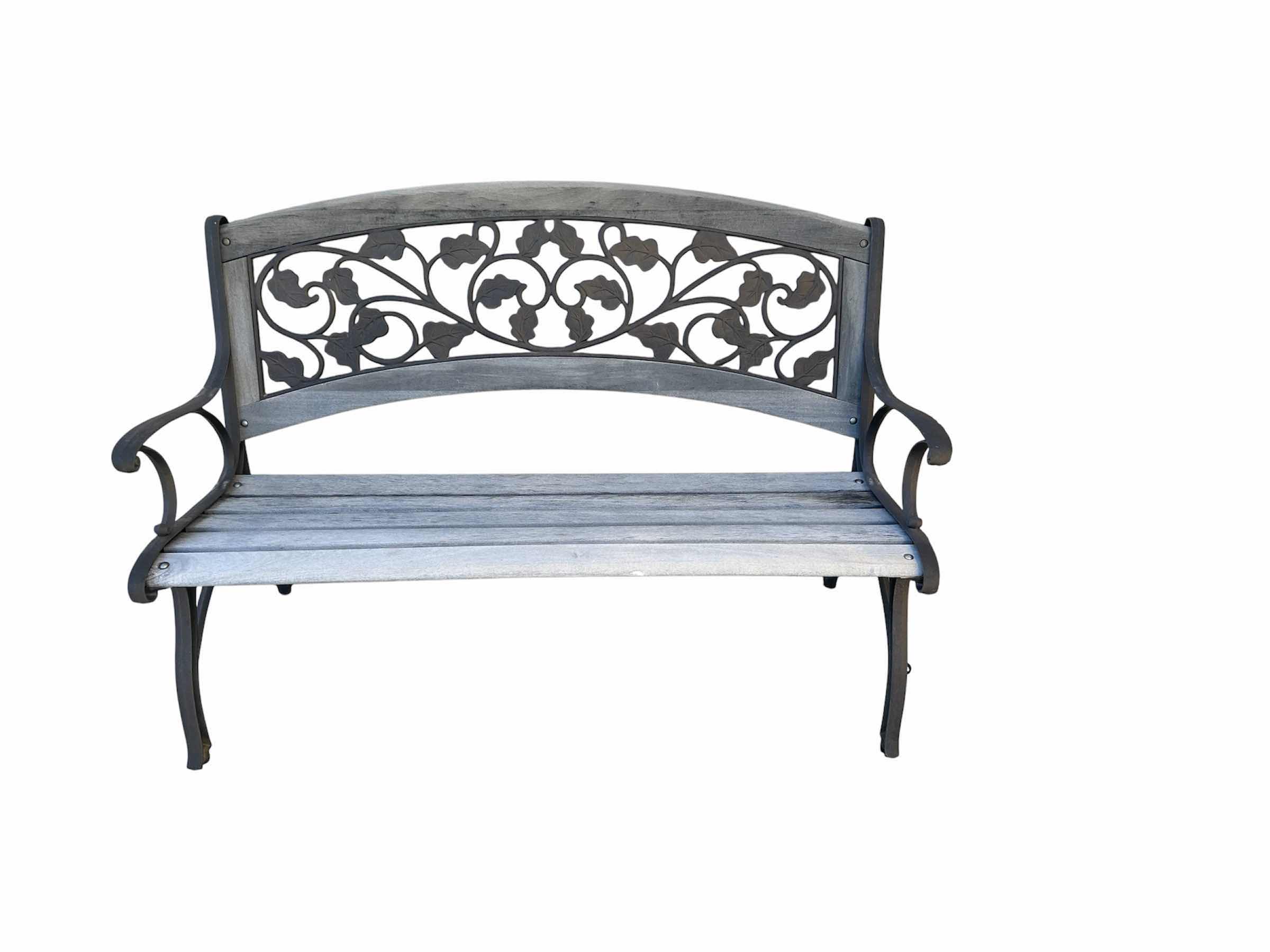 Photo 1 of TRADITIONAL METAL FRAME PATIO BENCH BLACK CAST IRON HARDWOOD SLATS 50"X 18"