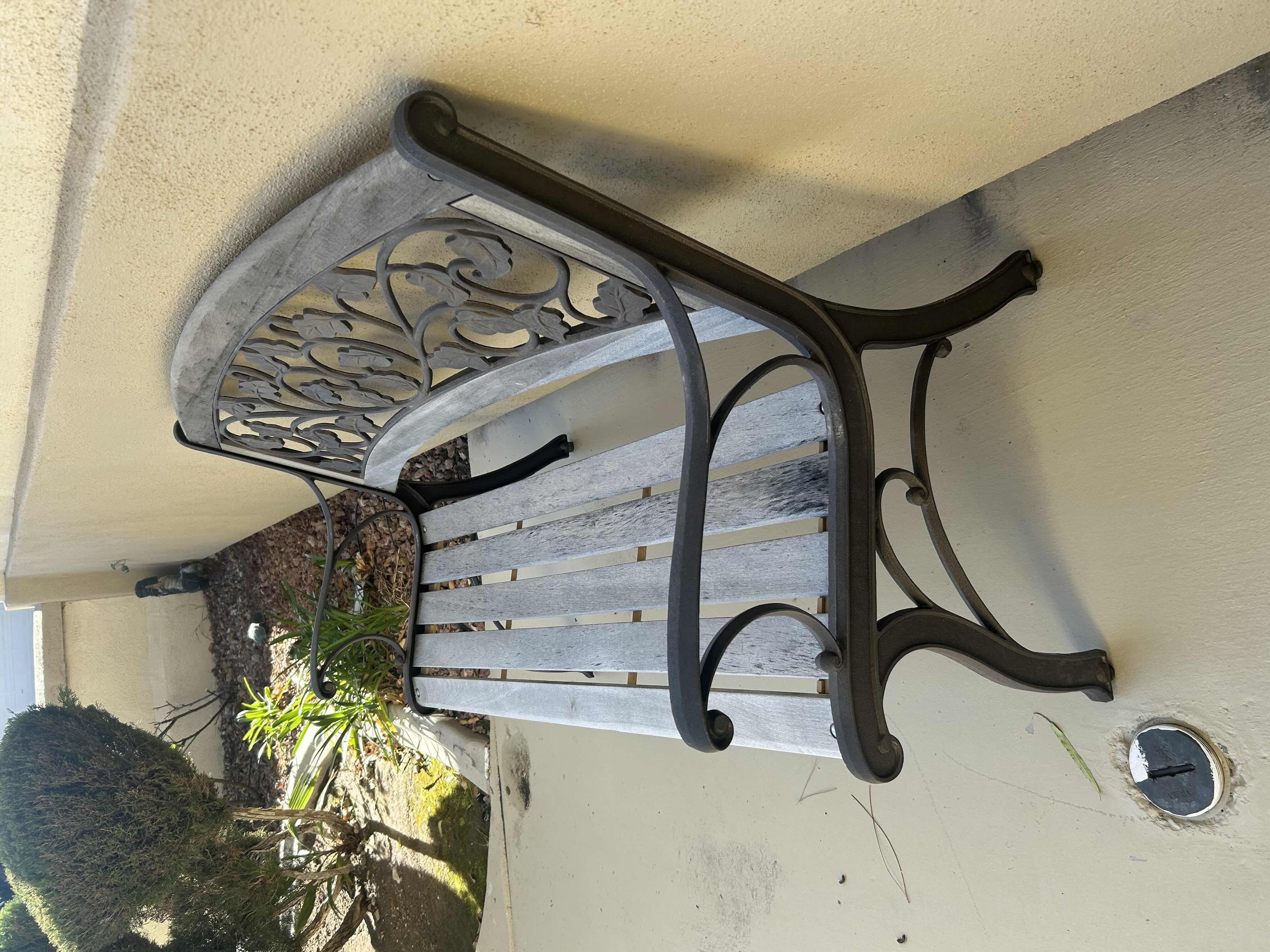 Photo 1 of TRADITIONAL METAL FRAME PATIO BENCH BLACK CAST IRON HARDWOOD SLATS 50"X 18"