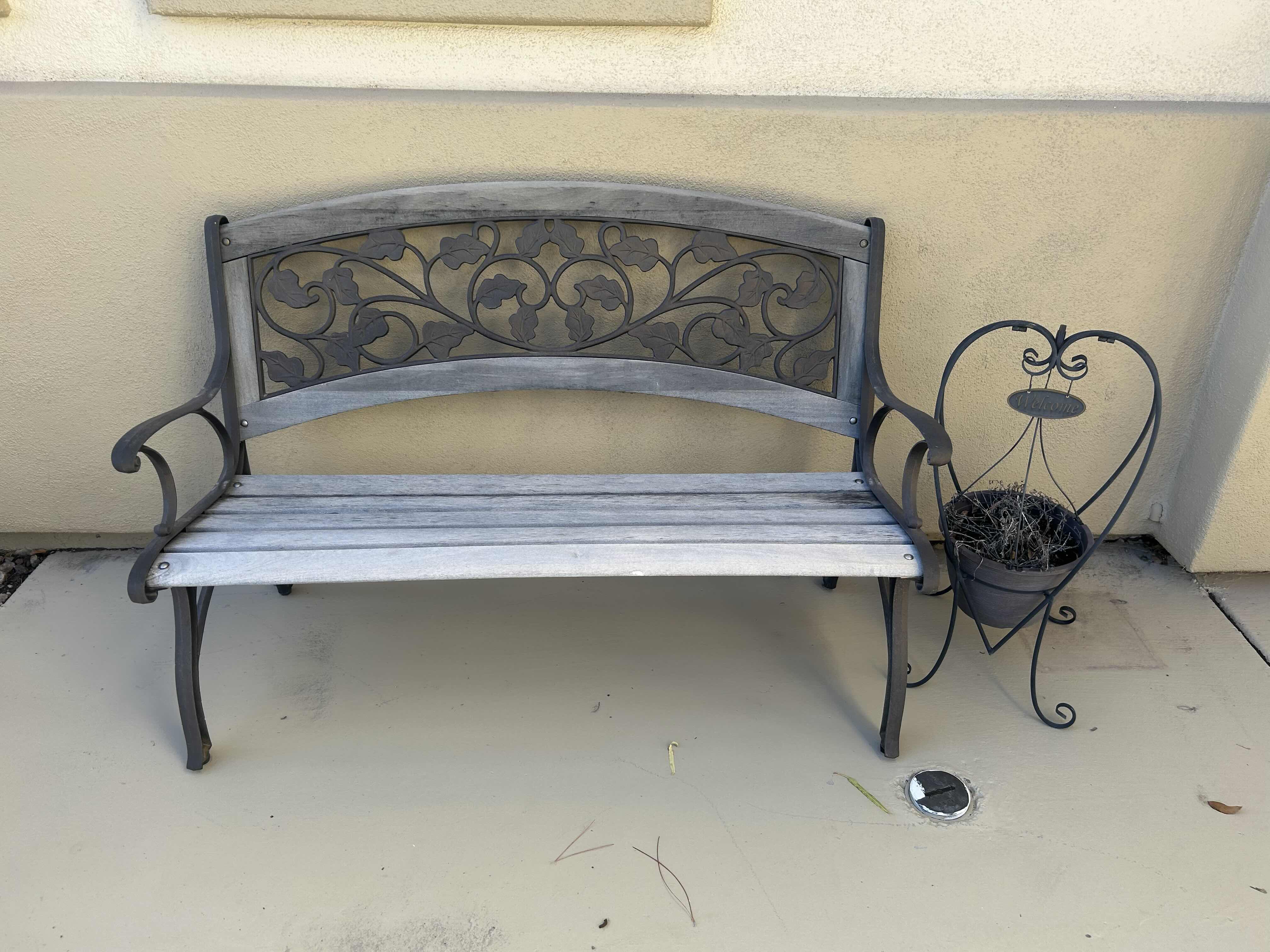 Photo 1 of TRADITIONAL METAL FRAME PATIO BENCH BLACK CAST IRON HARDWOOD SLATS 50"X 18"