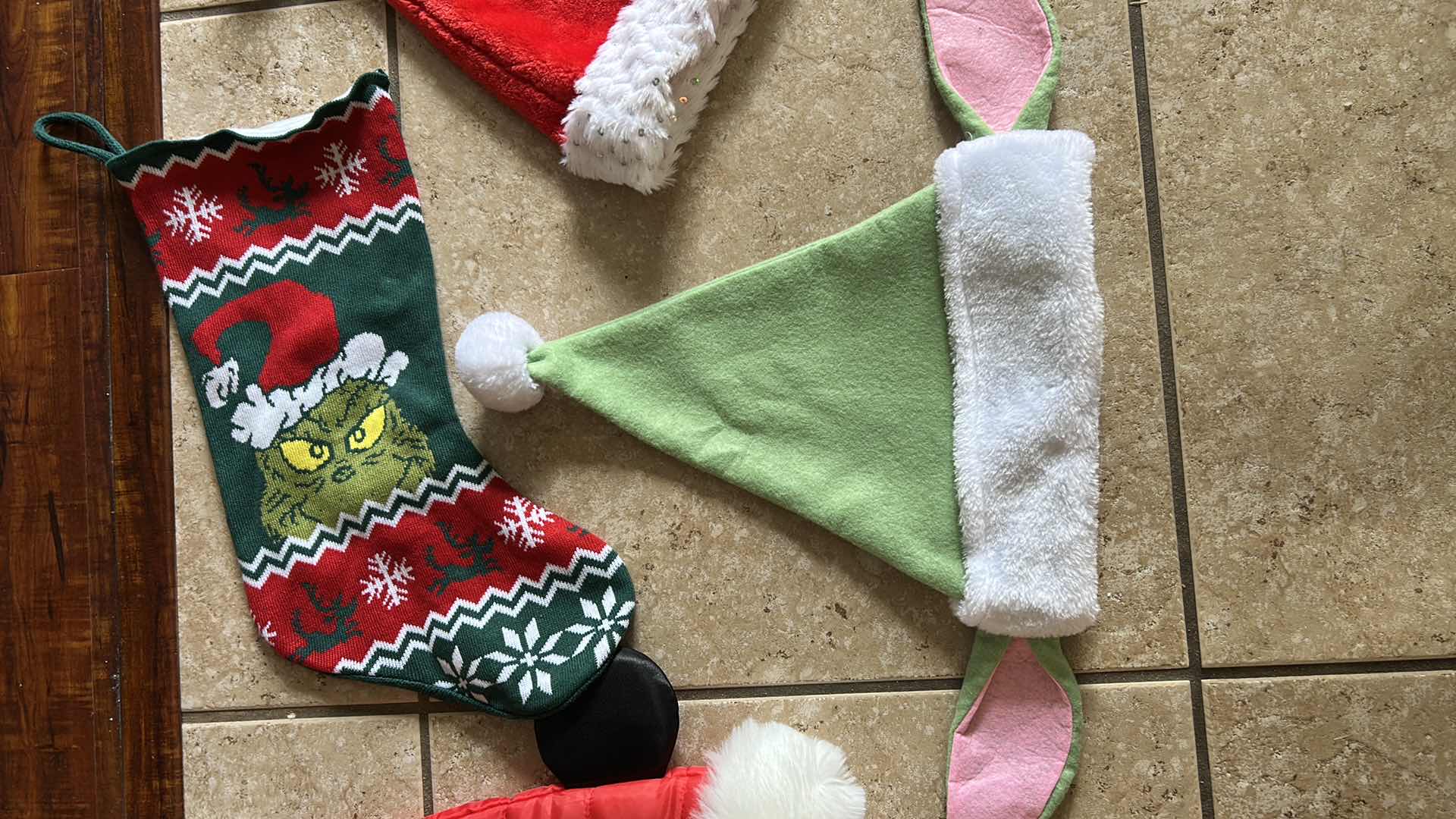 Photo 1 of 3-CHRISTMAS HATS 1 GRINCH STOCKING