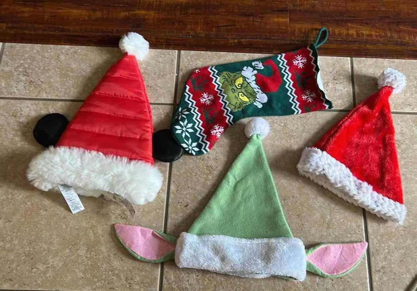 Photo 1 of 3-CHRISTMAS HATS 1 GRINCH STOCKING