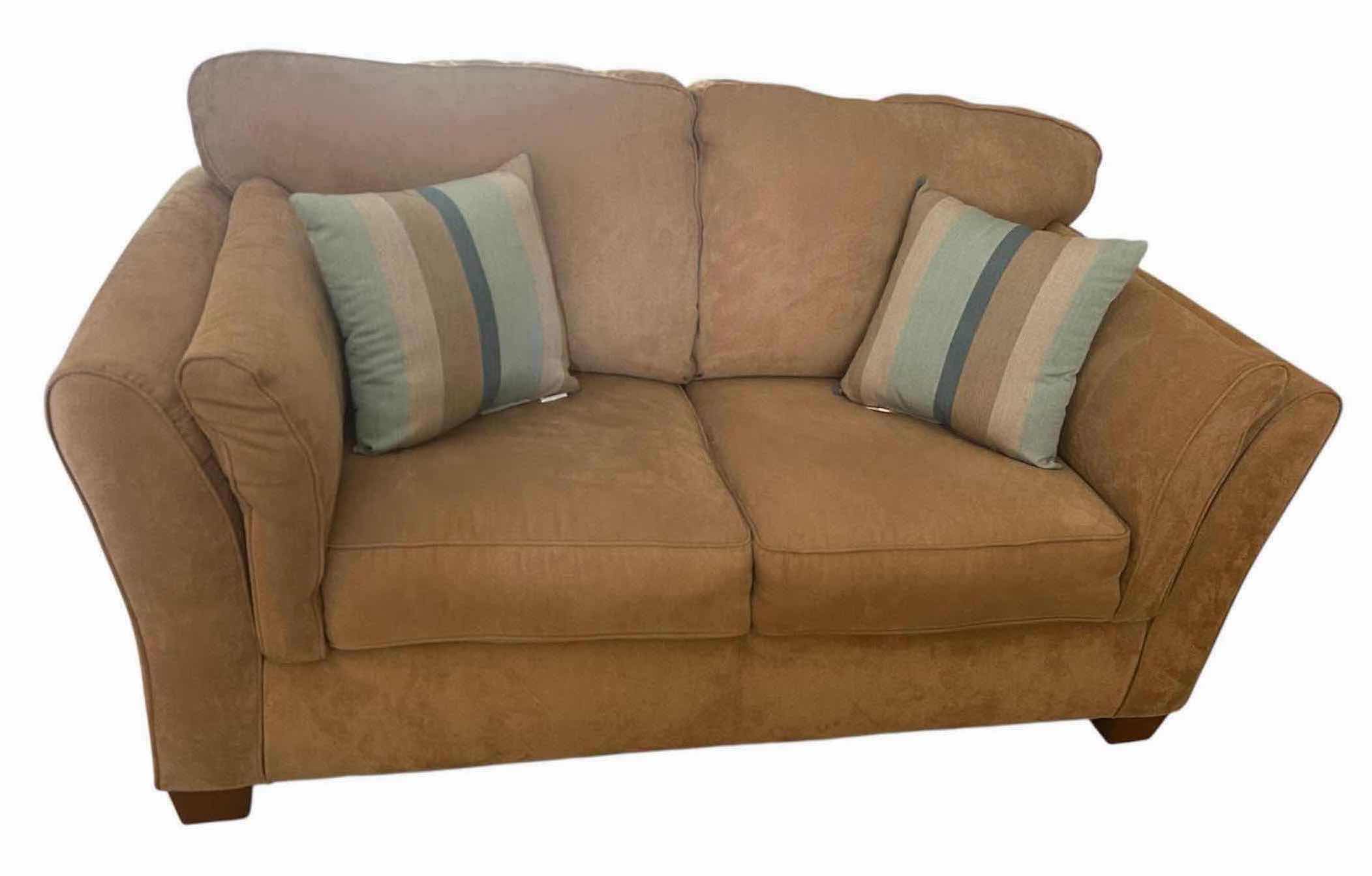 Photo 1 of ASHLEY FURNITURE LOVESEAT IN CAMEL W MICROFIBER UPHOLSTERY 65"