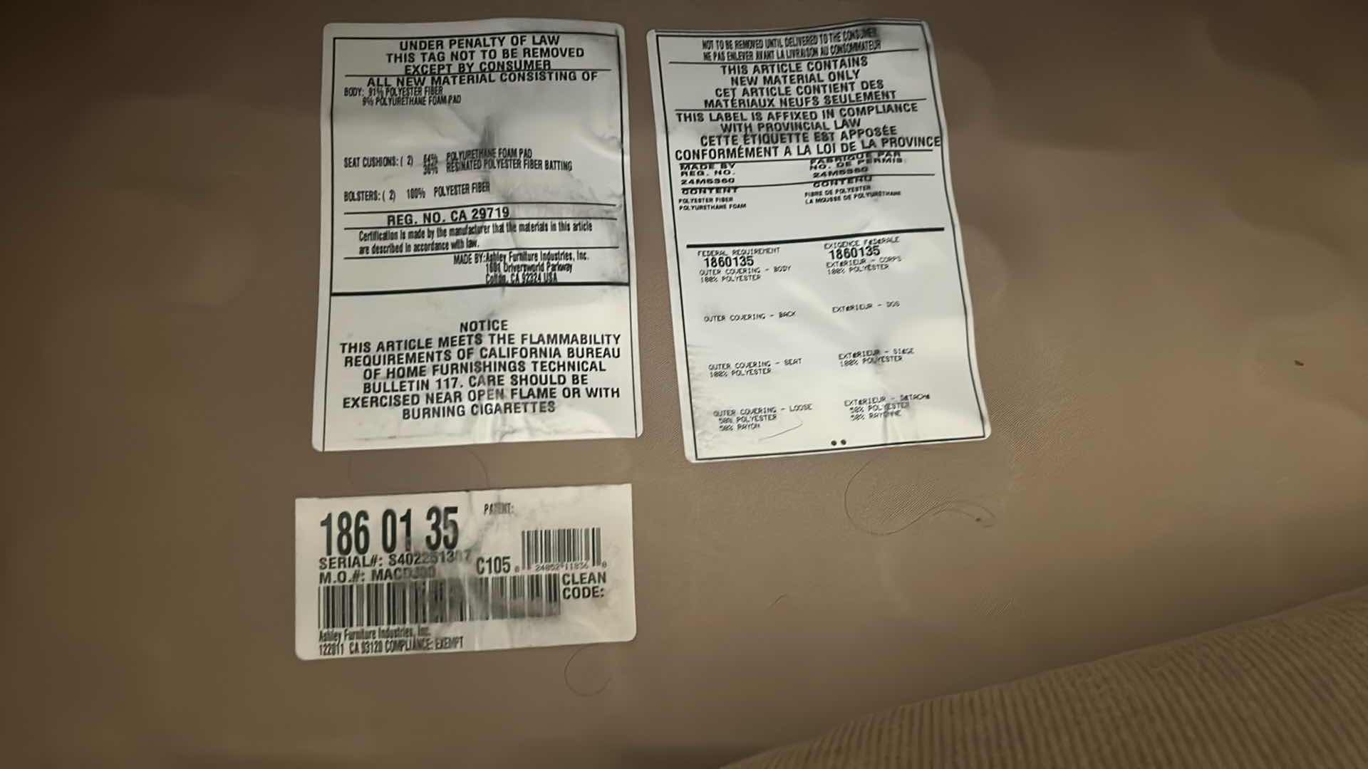 Photo 1 of ASHLEY FURNITURE LOVESEAT IN CAMEL W MICROFIBER UPHOLSTERY 65"