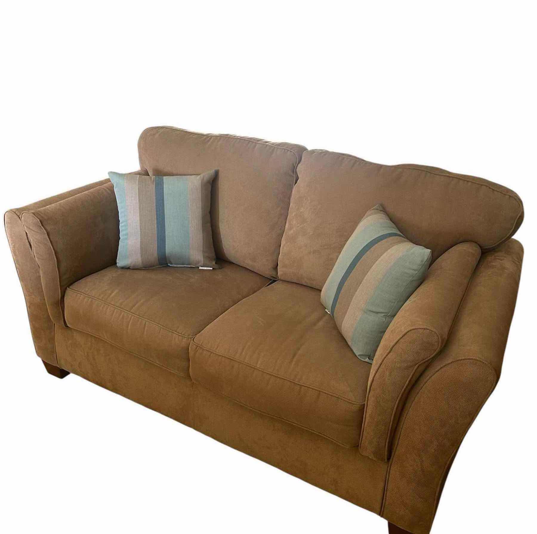 Photo 1 of ASHLEY FURNITURE LOVESEAT IN CAMEL W MICROFIBER UPHOLSTERY 65"