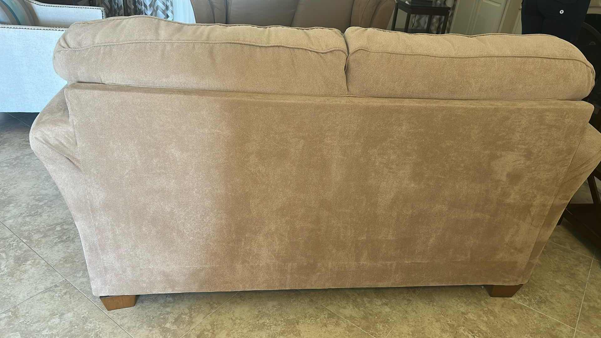 Photo 1 of ASHLEY FURNITURE LOVESEAT IN CAMEL W MICROFIBER UPHOLSTERY 65"