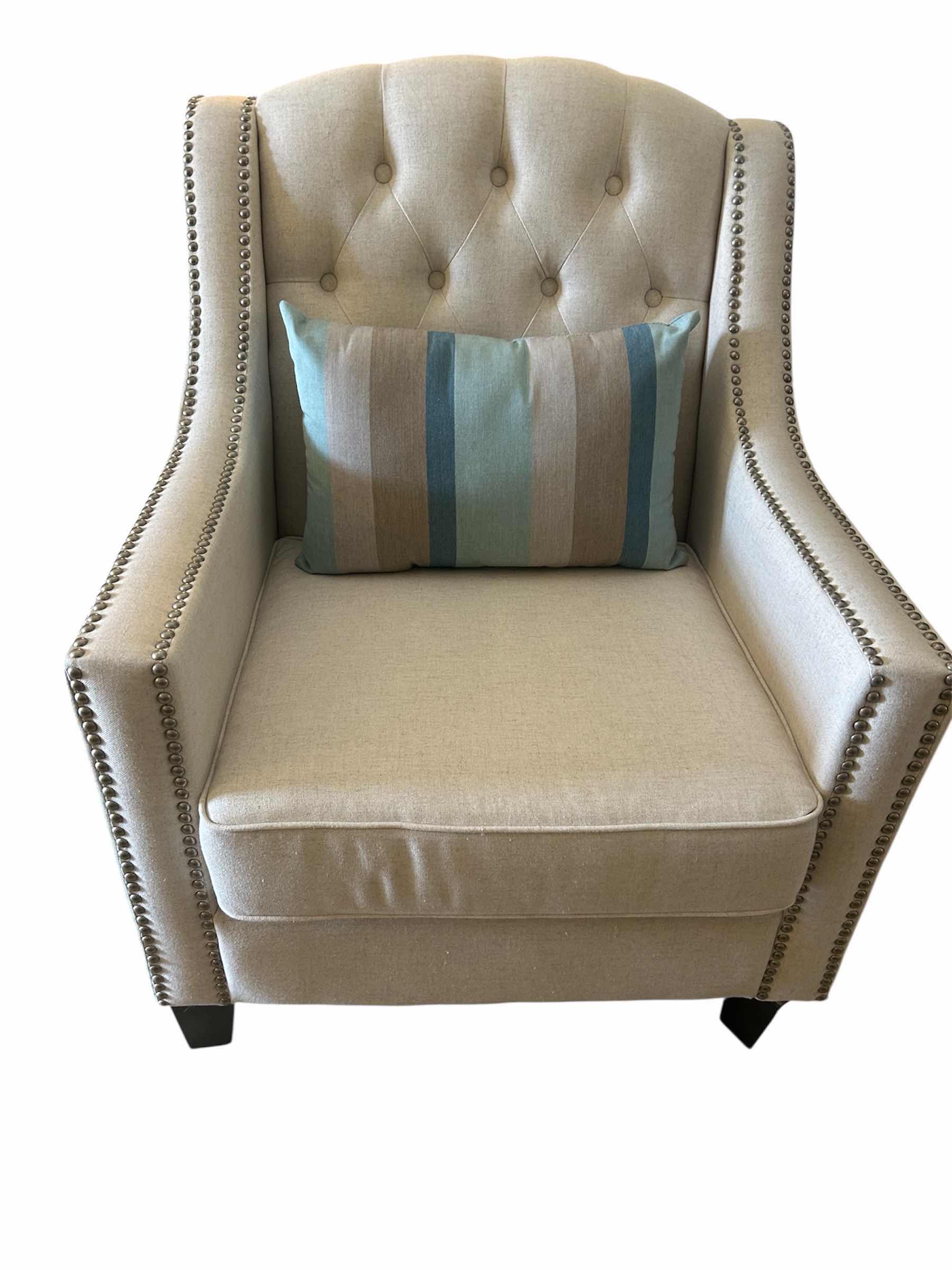 Photo 1 of 55 DOWNING STREET TIVOLI BEIGE LINEN TUFTED ARMCHAIR