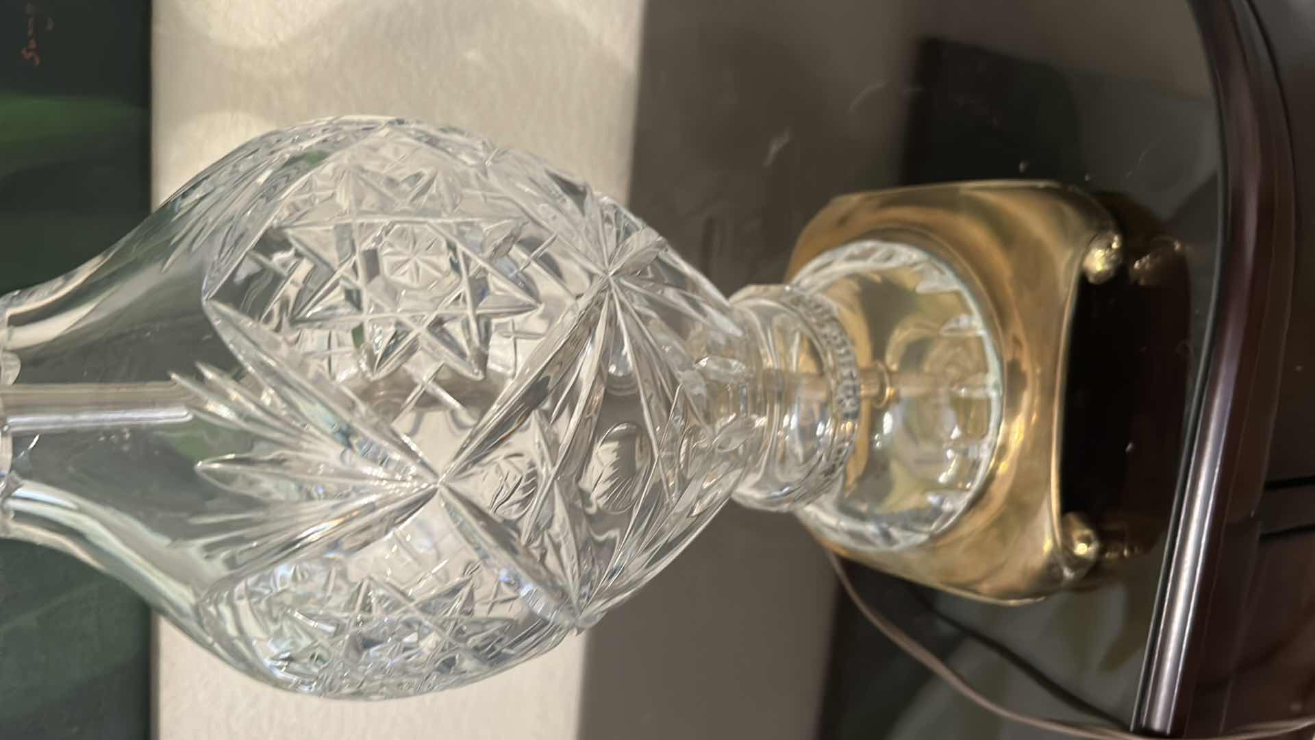 Photo 1 of VINTAGE CUT CRYSTAL AND BRASS TABLE LAMP H  29"