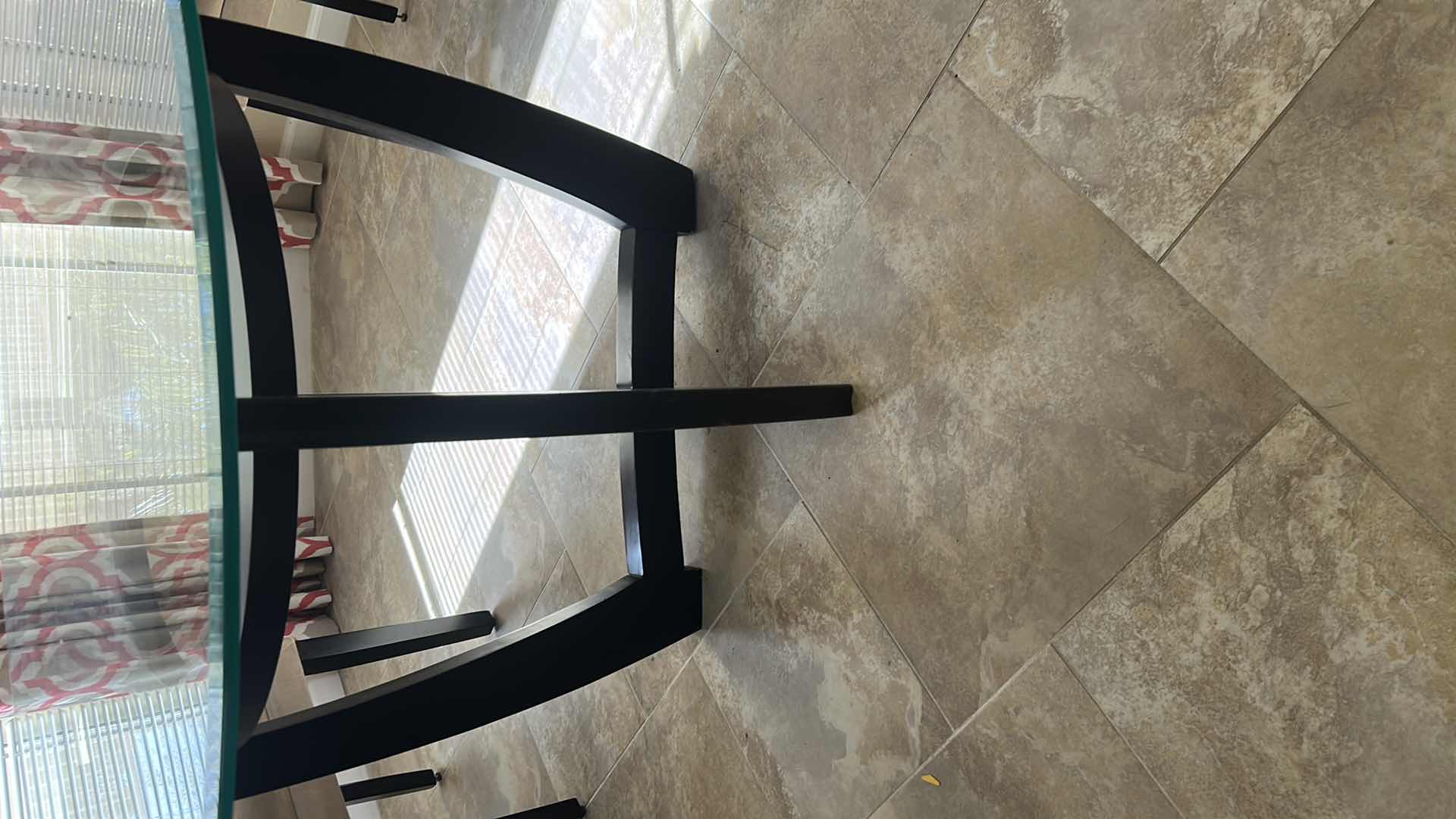 Photo 1 of CONTEMPORARY CROSSING WOODEN BASE AND ROUND GLASS TOP TABLE 48" CHAIRS SOLD SEPARATELY