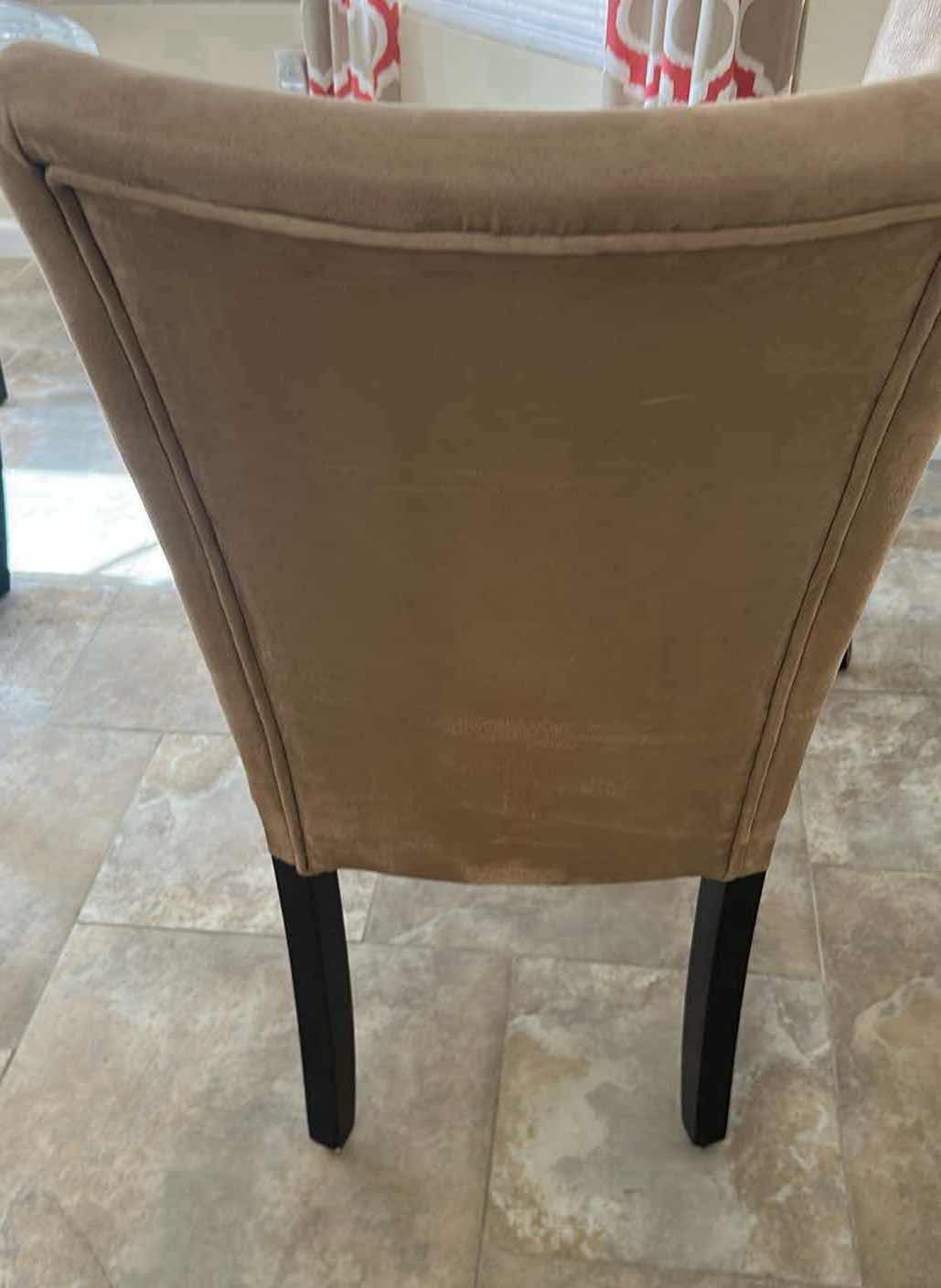 Photo 1 of 2- PARSON STYLE MODERN TAUPE UPHOLSTERED SIDE CHAIRS W BLACK LEGS