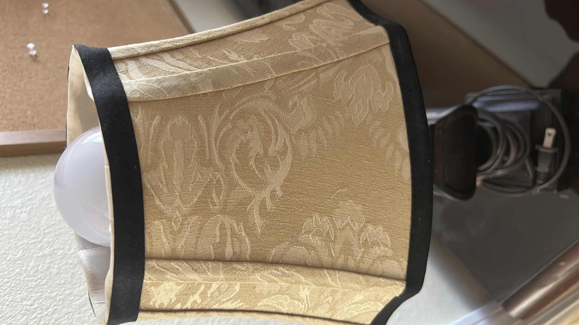 Photo 1 of 2- TOILE DARK BROWN TABLE LAMPS W BOX PLEATED BEIGE SHADE H 
18"