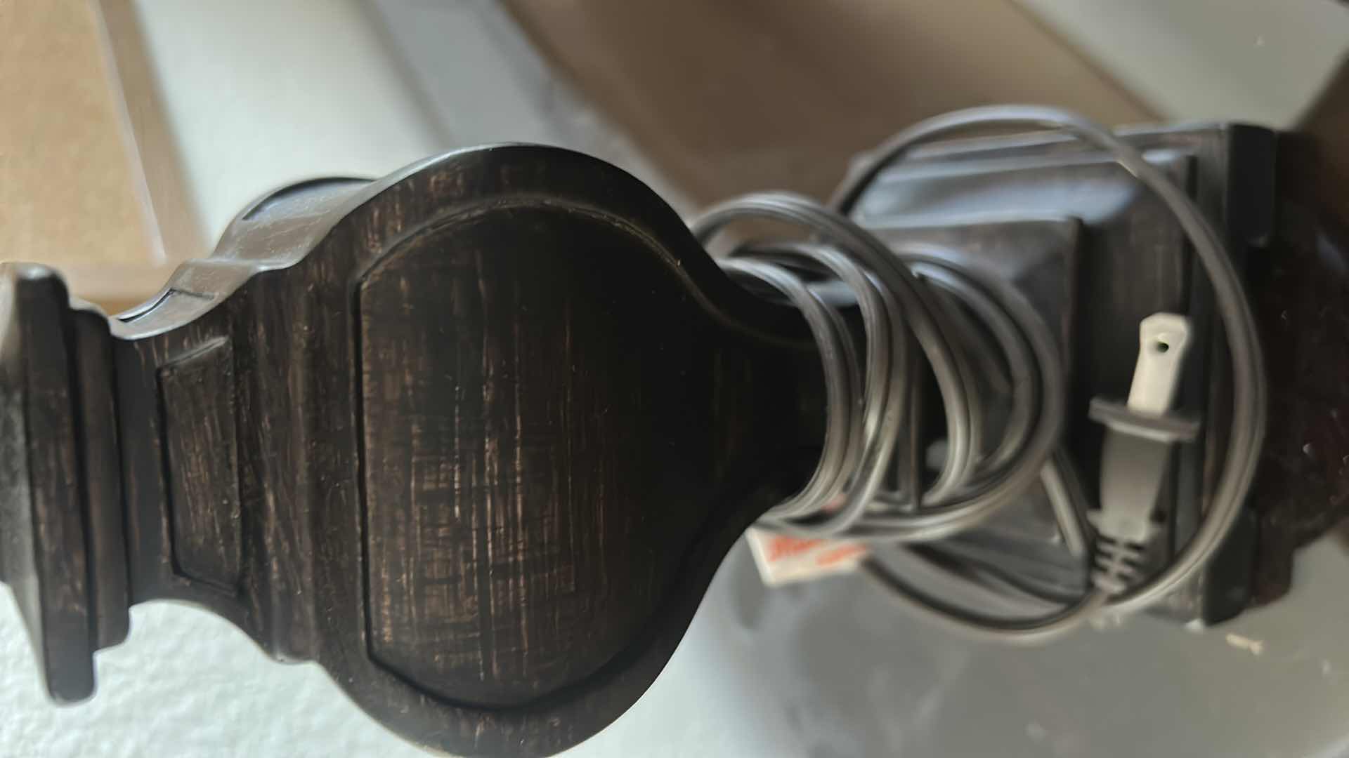 Photo 1 of 2- TOILE DARK BROWN TABLE LAMPS W BOX PLEATED BEIGE SHADE H 
18"