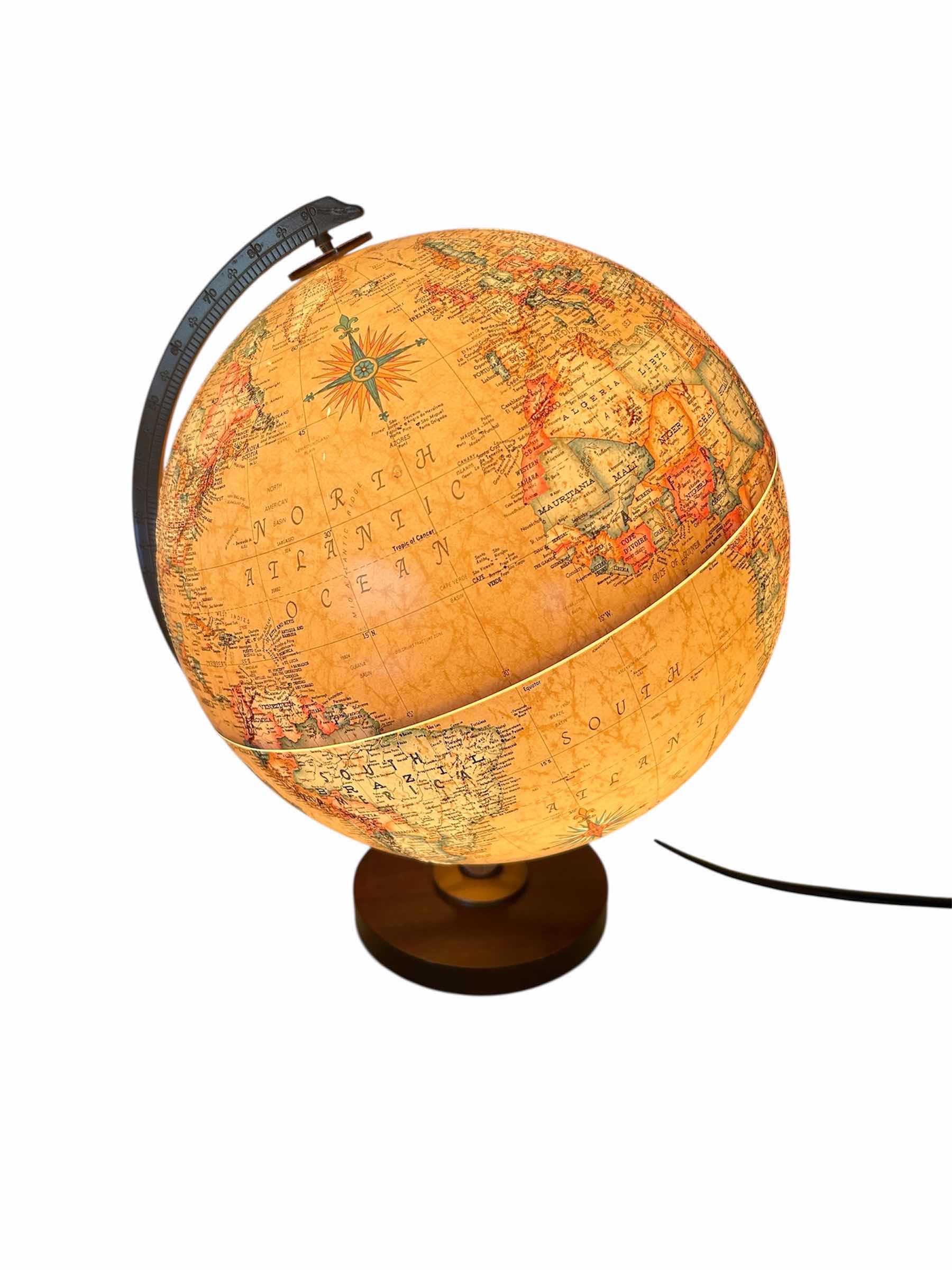 Photo 1 of ANTIQUE STYLE ILLUMINATED TERRESTRIAL TABLE GLOBE H 18"