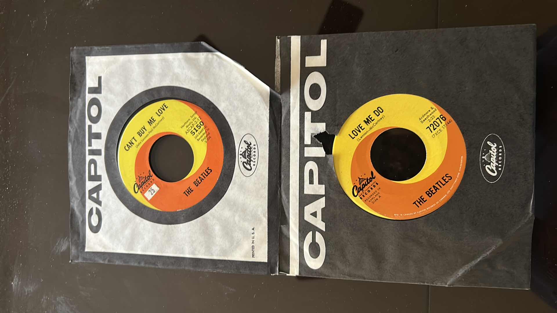 Photo 1 of 2- ORIGINAL CANADIAN PRESSINGS OF BEATLES SINGLES RELEASED BY CAPITAL RECORDS IF CANADA " PS I LOVE YOU" " YOU CANT DO THAT"