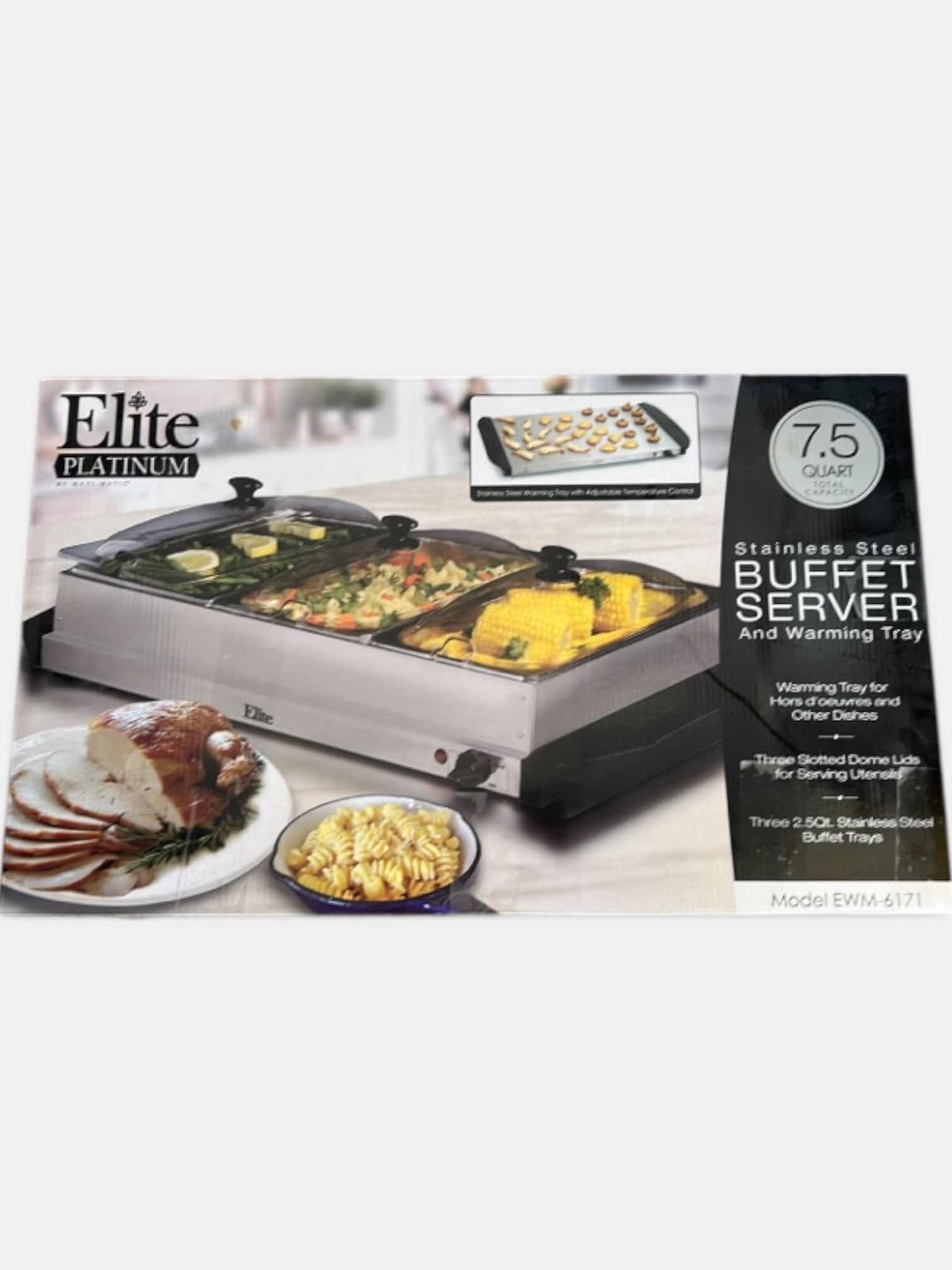 Photo 1 of ELITE GOURMET 7.5 QT TRIPLE BUFFET SERVER AND WARMING TRAY (MODEL EWM-6171).