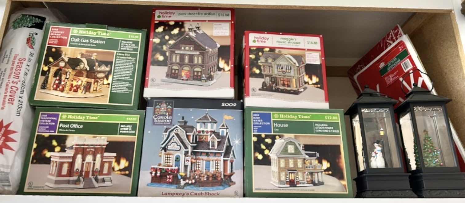 Photo 1 of CHRISTMAS VILLAGE PIECES AND LANTERNS