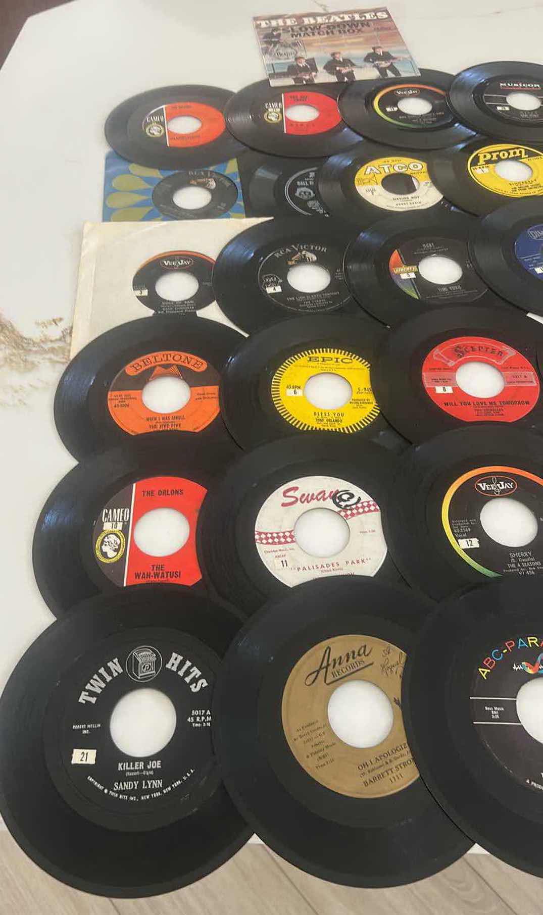 Photo 1 of 30- VINTAGE 45 RPM VINYL RECORDS BY SEVERAL ARTISTS 1950's and 1960's.