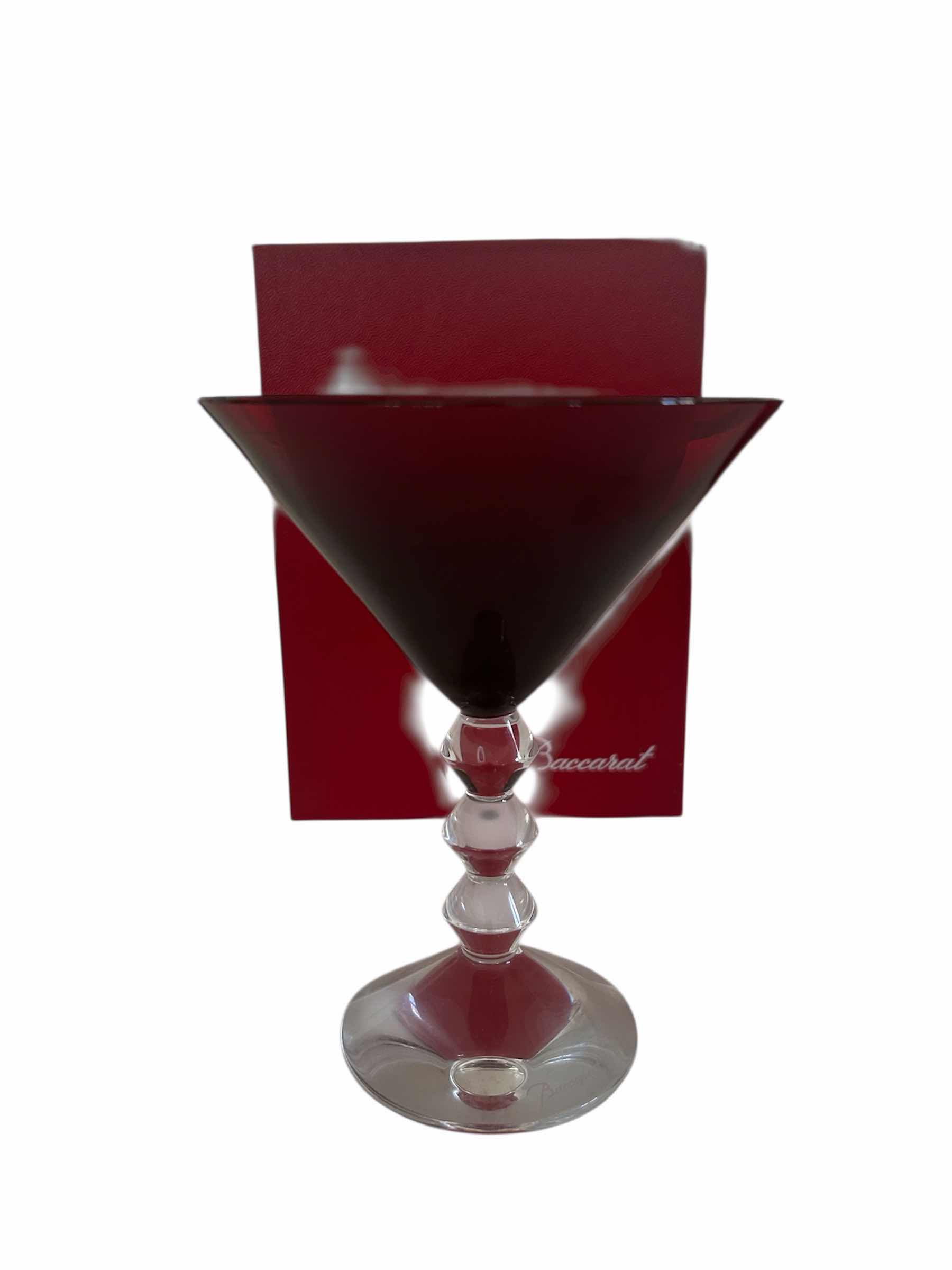 Photo 1 of BACCARAT VEGA MARTINI GLASS RUBY COLOR PART OF THE VEGA COLLECTION IN ORIGINAL RED BOX