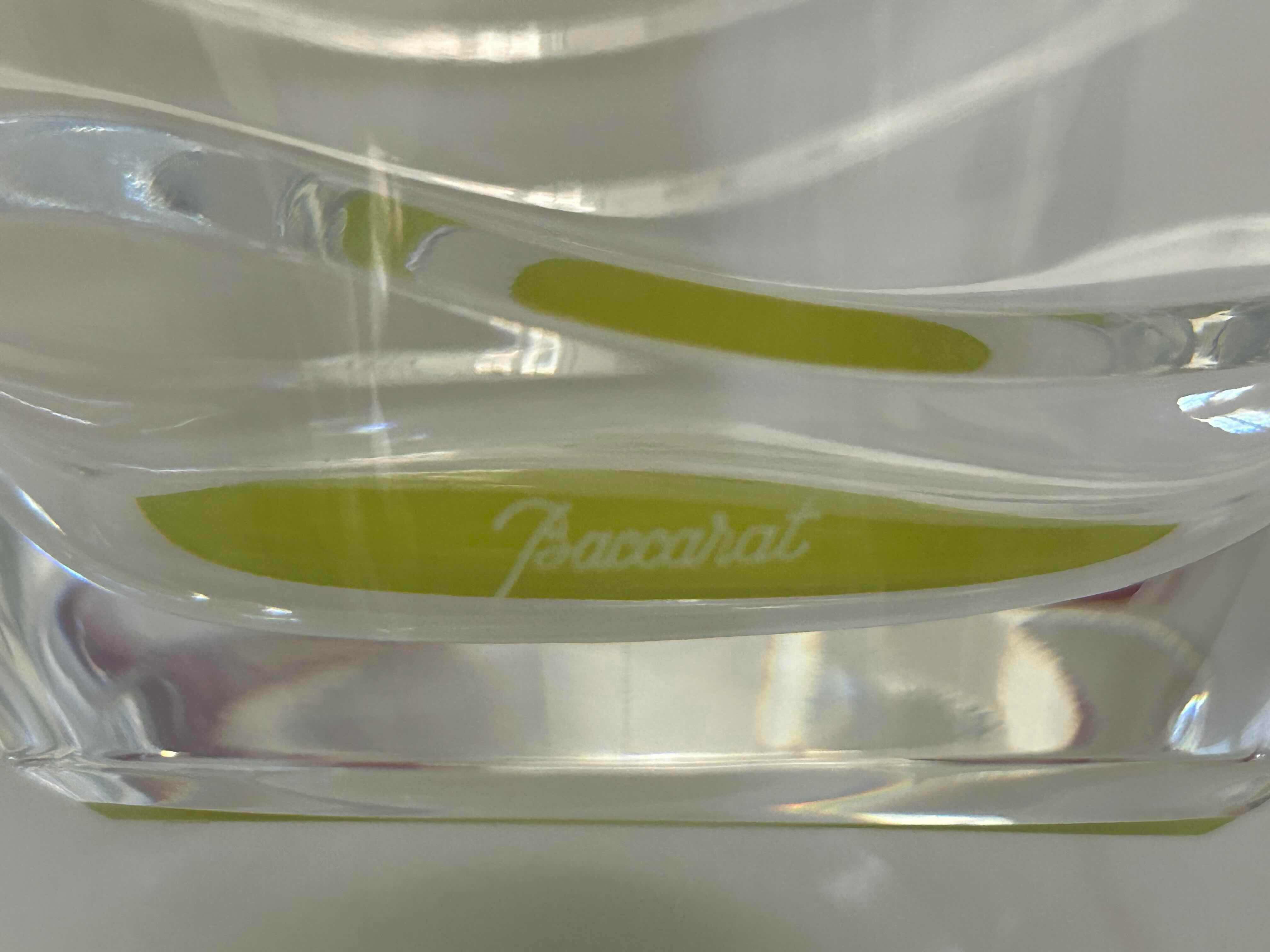 Photo 1 of BACCARAT WAVE BOWL RIPPLE DESIGN W GREEN TINTED BOTTOM IN ORIGINAL RED BOX 8.5" WIDE