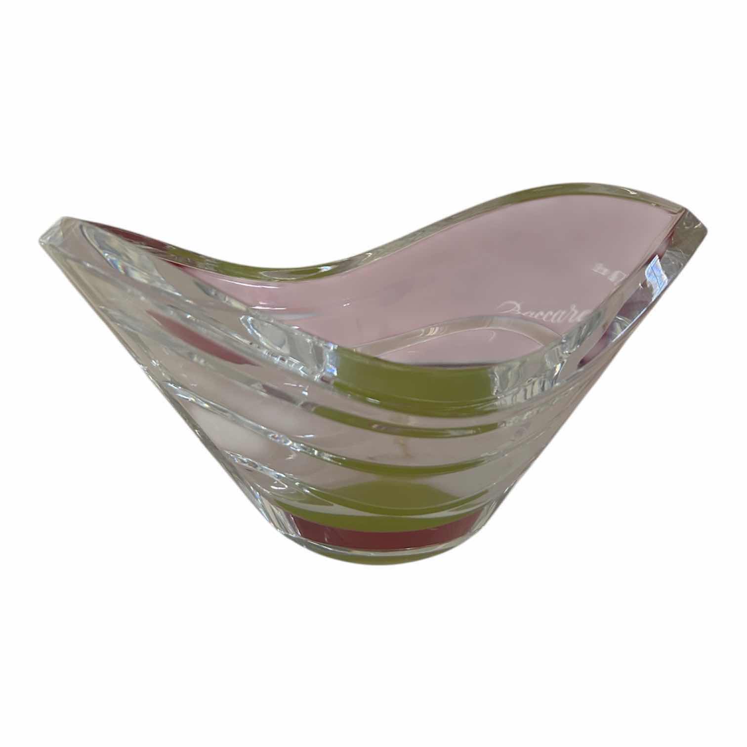 Photo 1 of BACCARAT WAVE BOWL RIPPLE DESIGN W GREEN TINTED BOTTOM IN ORIGINAL RED BOX 8.5" WIDE