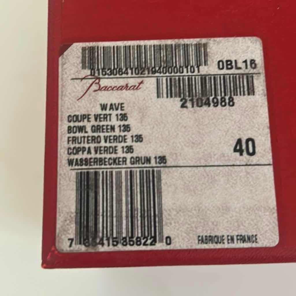 Photo 1 of BACCARAT WAVE BOWL RIPPLE DESIGN W GREEN TINTED BOTTOM IN ORIGINAL RED BOX 8.5" WIDE
