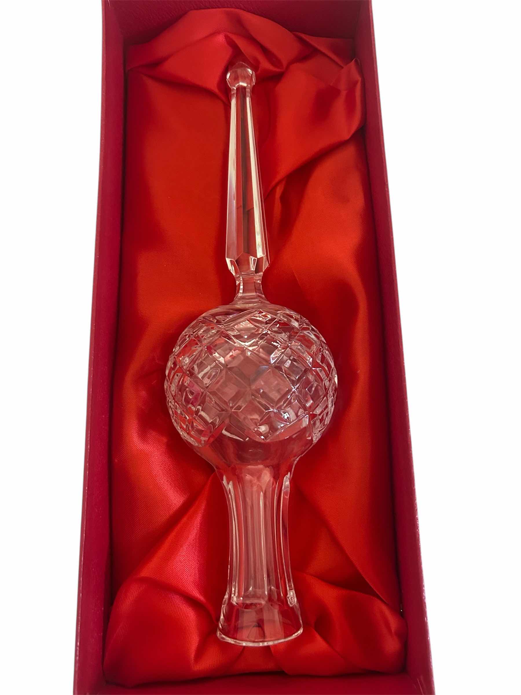 Photo 1 of VINTAGE WATERFORD CRYSTAL SPIRE TREE TOPPER INTRICATE DIAMOND CUT PATTERN H 10" IN ORIGINAL RED SATIN BOX