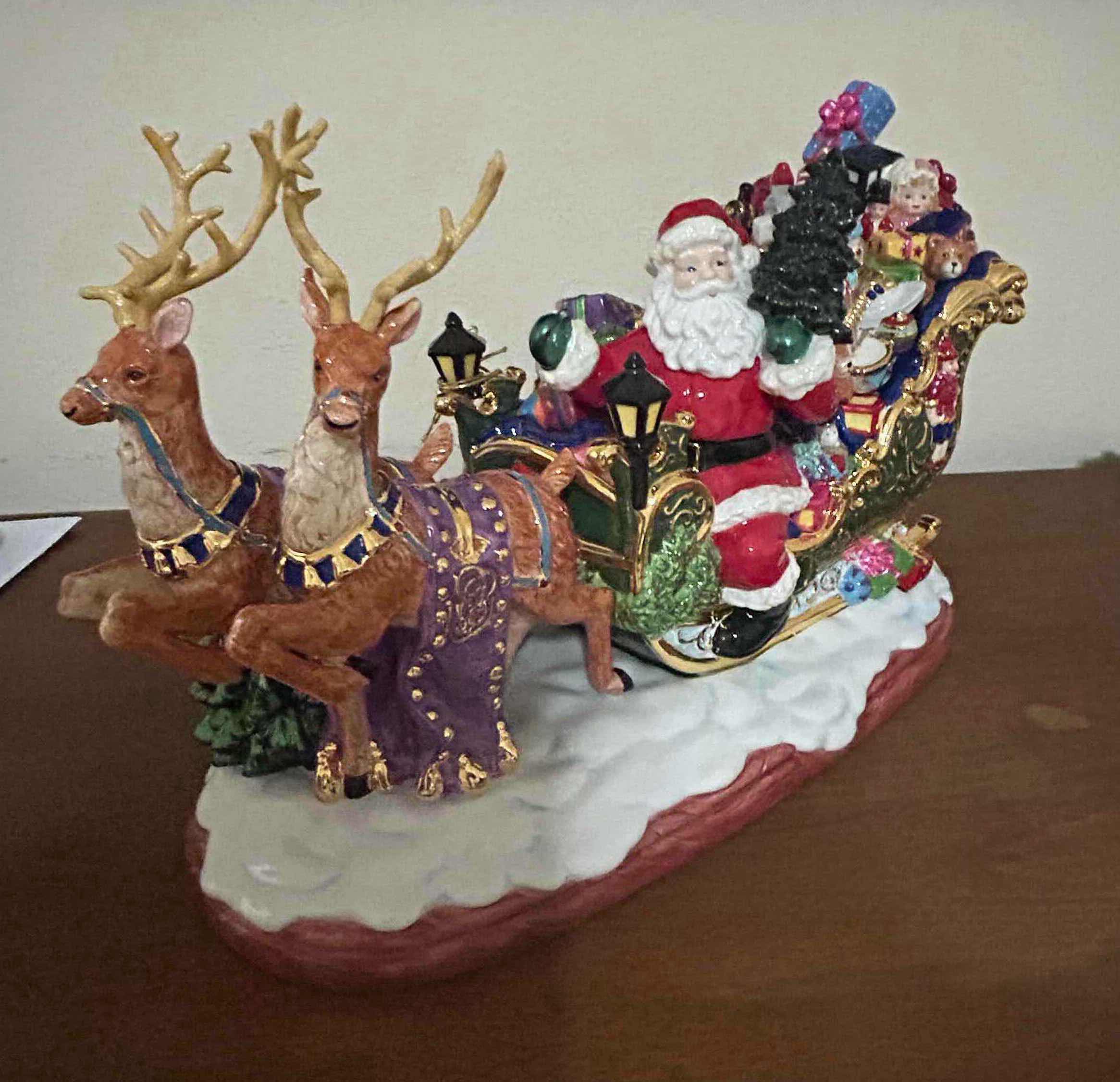 Photo 1 of VINTAGE CHRISTOPHER RADKO " SLEIGHFUL OF JOY" SANTA CLAUS CENTER PIECE AND COOKIE JAR 16" X 9"