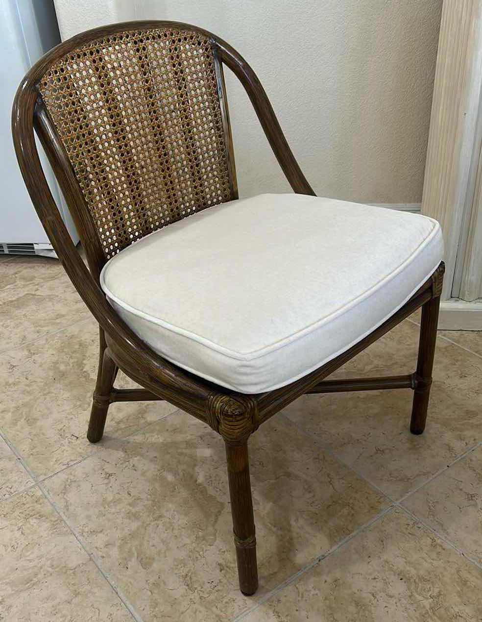 Photo 1 of VINTAGE MCGUIRE RATTAN AND CANED BARREL BACK SIDE CHAIR