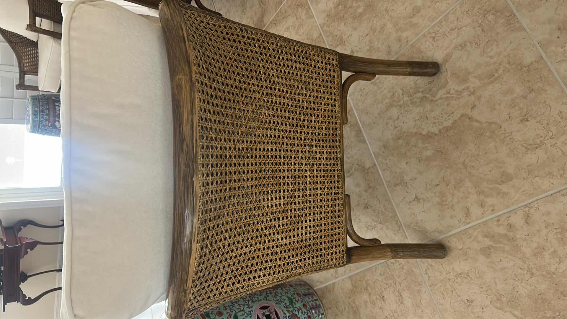 Photo 1 of VINTAGE MCGUIRE RATTAN LOUNGE ARM CHAIRS W SOFT FABRIC CUSHIONS