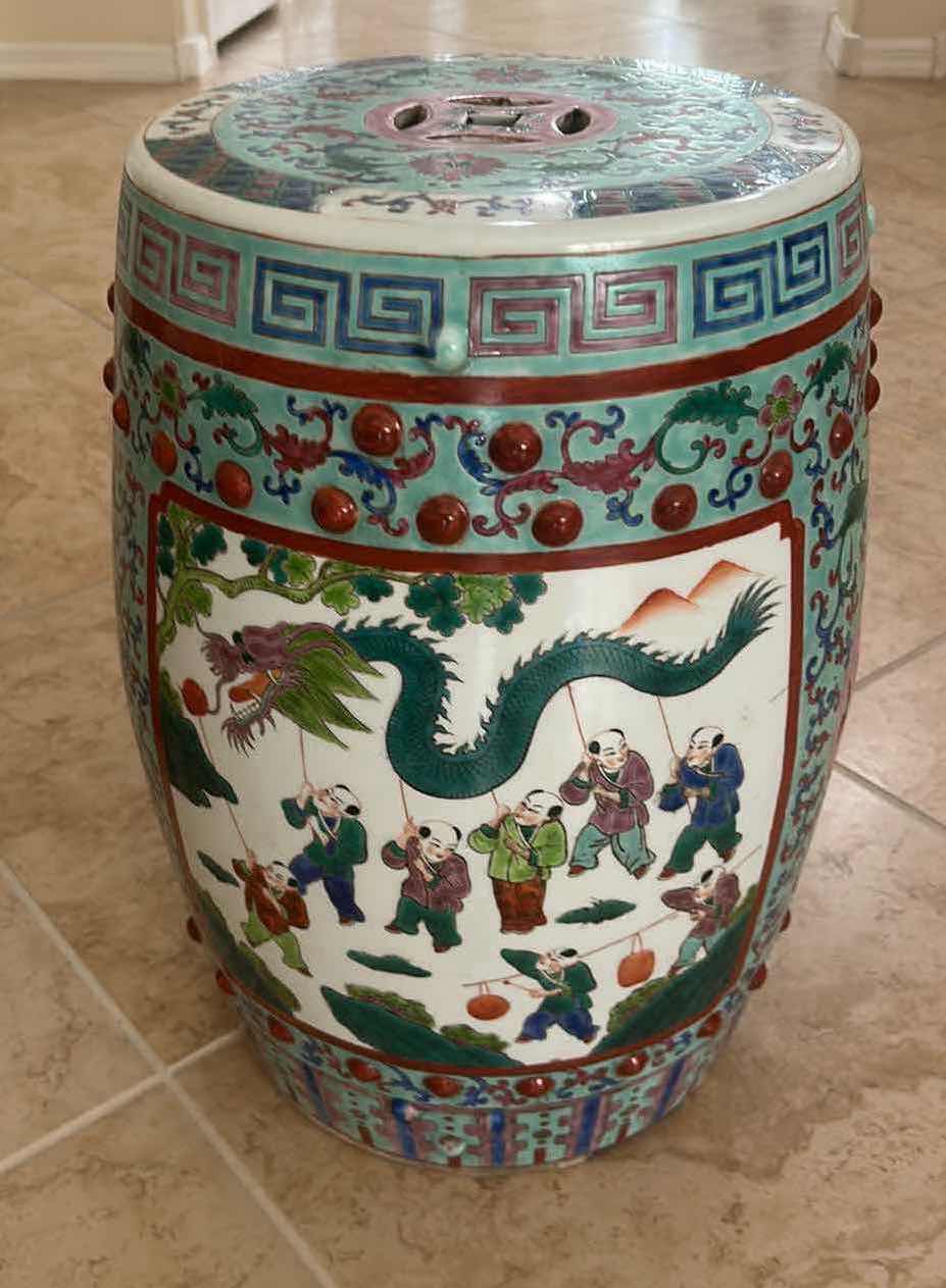 Photo 1 of CHINESE FAMILLE VERTE PORCELAIN GARDEN SEAT H 20"