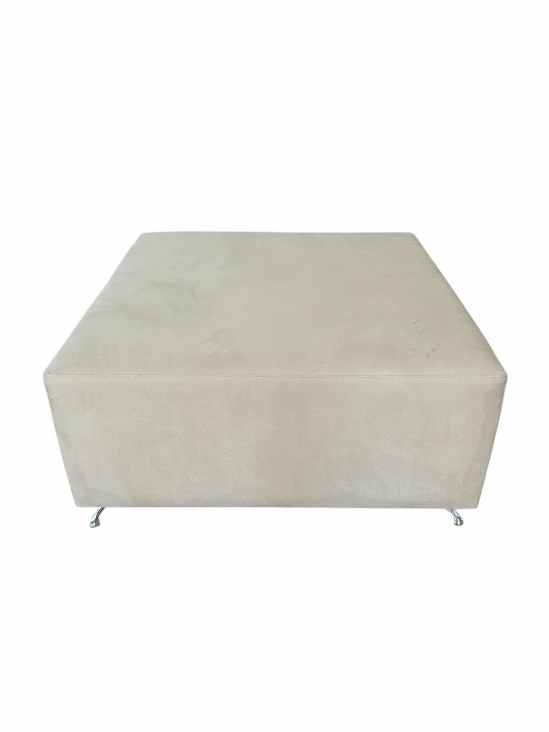 Photo 1 of LARGE SQUARE OFF WHITE SUEDE OTTOMAN W LOW PROFILE SILHOUETTE SMALL CHROME FEET 36" X 36" H 18"