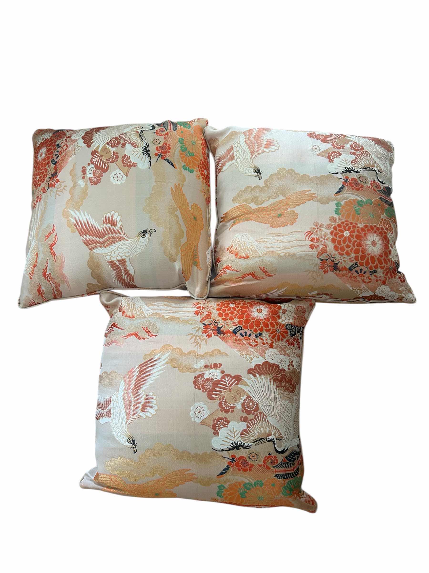 Photo 1 of 3- VINTAGE JAPANESE SILK OBI THROW PILLOWS 18" X 18"