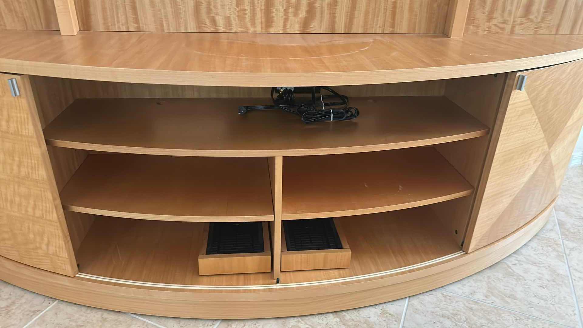 Photo 1 of ECLIPSE CURVED WOOD LIGHTED ENTERTAINMENT CENTER W BOW FRONT DESIGN 95" X 19" H 84"