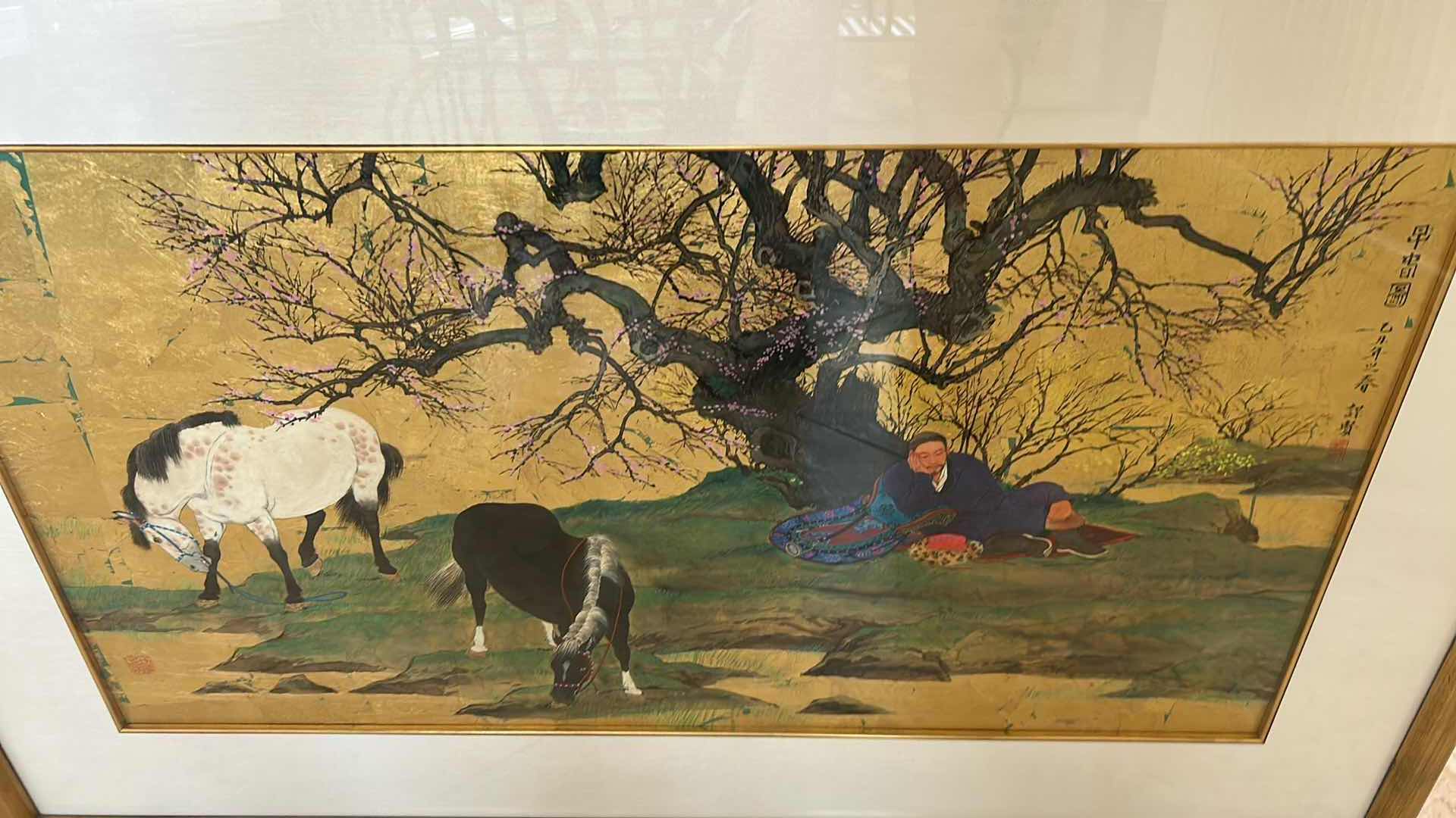Photo 1 of GOLD FRAMED JAPANESE PAINTING FROM EDO PERIOD AND KANO SCHOOL 52" X 27"