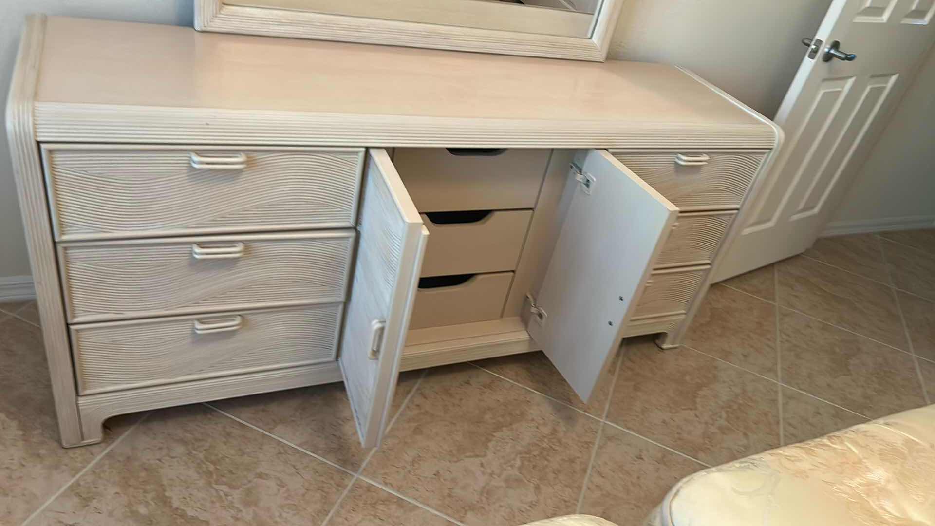 Photo 1 of VINTAGE PENCIL REED COASTAL BOHO DRESSER W ARCHED MIRROR 68" X 18" H 31"